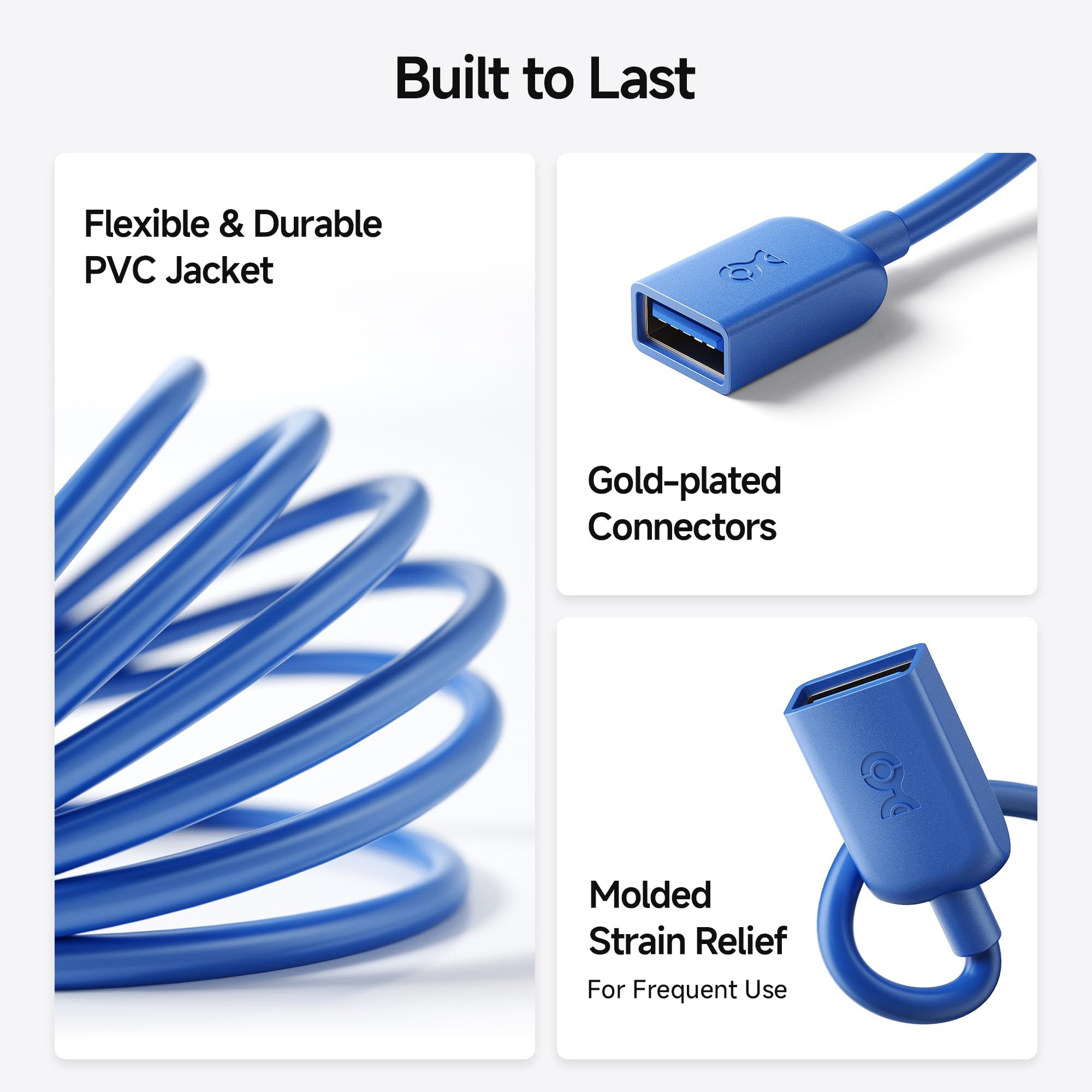 5Gbps USB 3.0 Extension Cable 10ft - High Speed Male to Female USB Extender for Webcam, VR Headset, Printer & External Hard Drive | Fast Data Transfer & Device Connectivity for Home Office & Gaming Setup