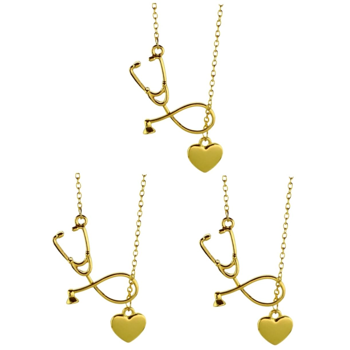SOIMISS 3-Piece Heart Charm Necklace Set for Men & Women - Valentine's Day Crystal Pendant Necklace with Stethoscope Chain - Perfect Gift for Doctors, Nurses, Couples & Romantic Occasions