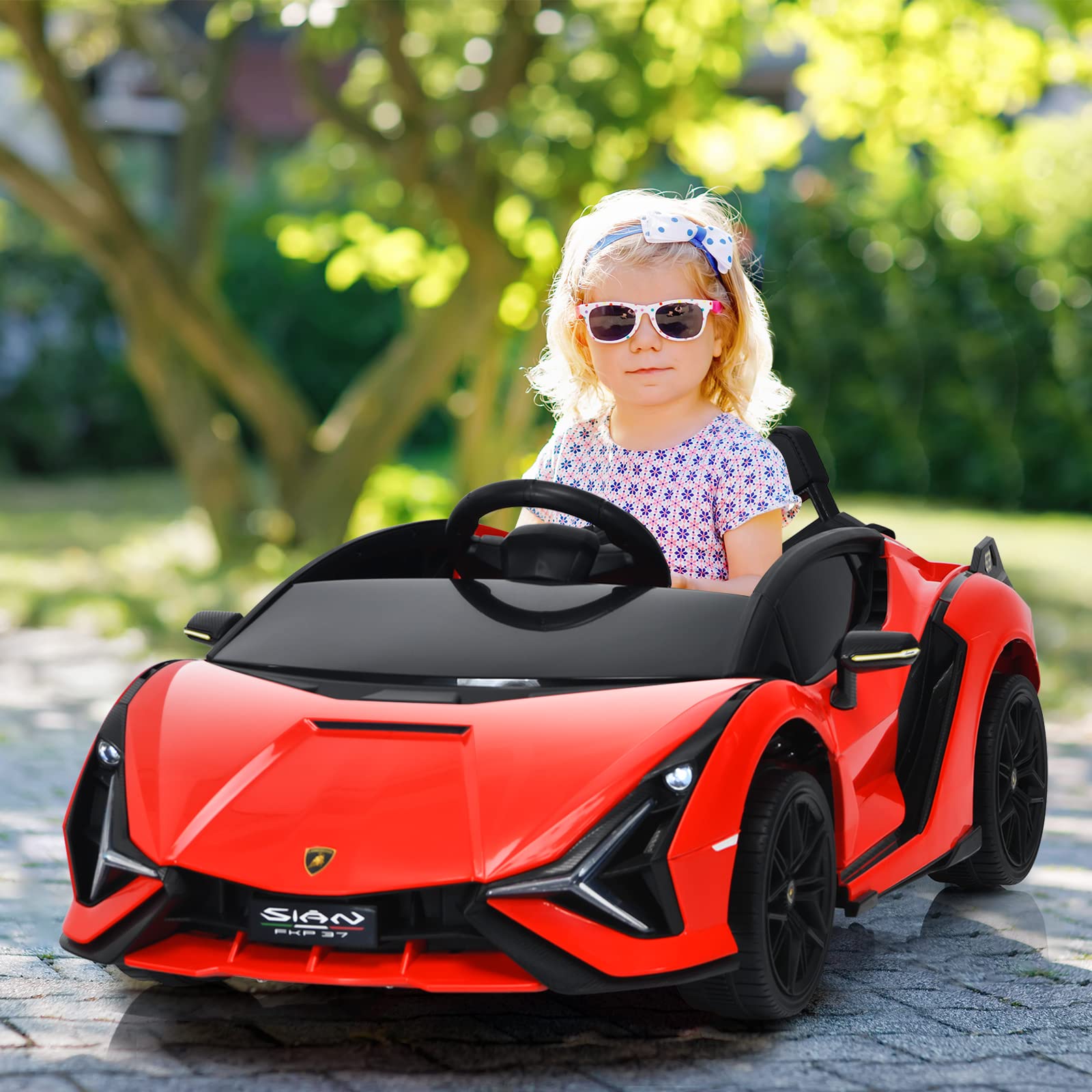 OLAKIDS Licensed Lamborghini SIAN 12V Electric Ride On Car for Kids - Remote Control, Battery Powered Toy with Music, Horn, 2 Speeds, Suspension & LED Lights - Perfect Birthday Gift for Toddlers (Red) | Indoor & Outdoor Play, Backyard Fun, Preschool Learning Toy
