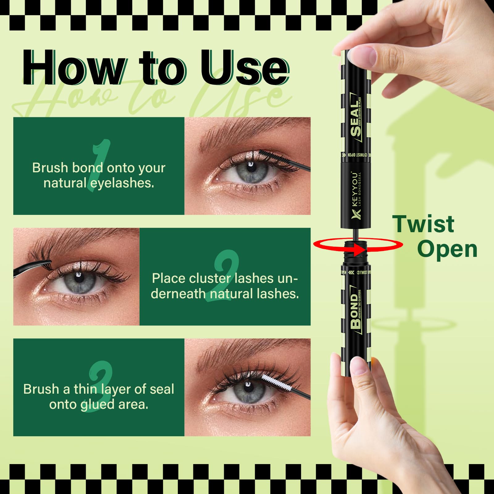 KEYYOU Lash Bond & Seal Glue - 10ML (5ml+5ml) Waterproof Eyelash Extension Adhesive for Long Lasting Cluster Lashes | Professional Mascara for Salon & DIY Home Use