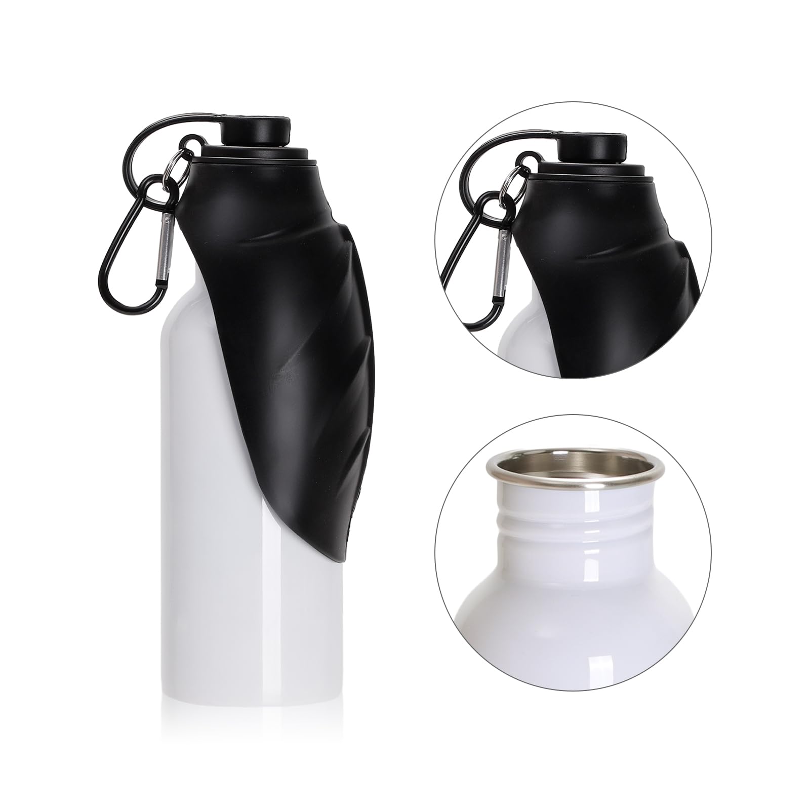PYD Life 20oz Sublimation Stainless Steel Water Bottle for Dogs & Pets - White with Black Silicone Lid & Carabiner - Single Wall Tumbler for Heat Press & Sublimation Oven Printing - Perfect for Pet Lovers, Outdoor Activities & Custom Gifts