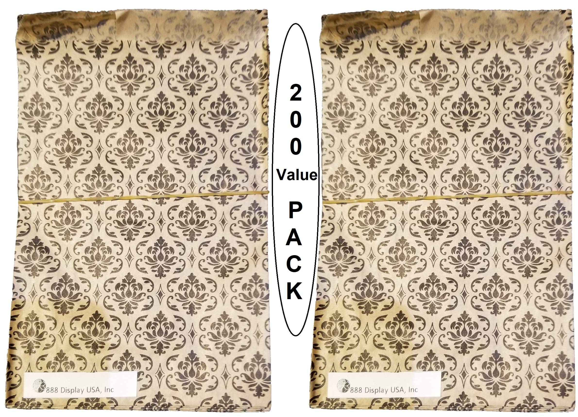 200 Pcs Brown & Black Damask Print Paper Gift Bags 4