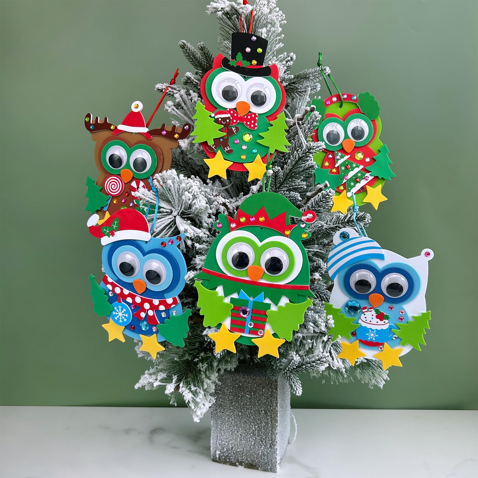 Winlyn 24 Sets Christmas Craft Kits - DIY Foam Owl Ornaments & Holiday Stickers for Kids, Winter Crafts, Christmas Tree Decorations - Perfect for Home, Classroom Activities & Holiday Party Favors