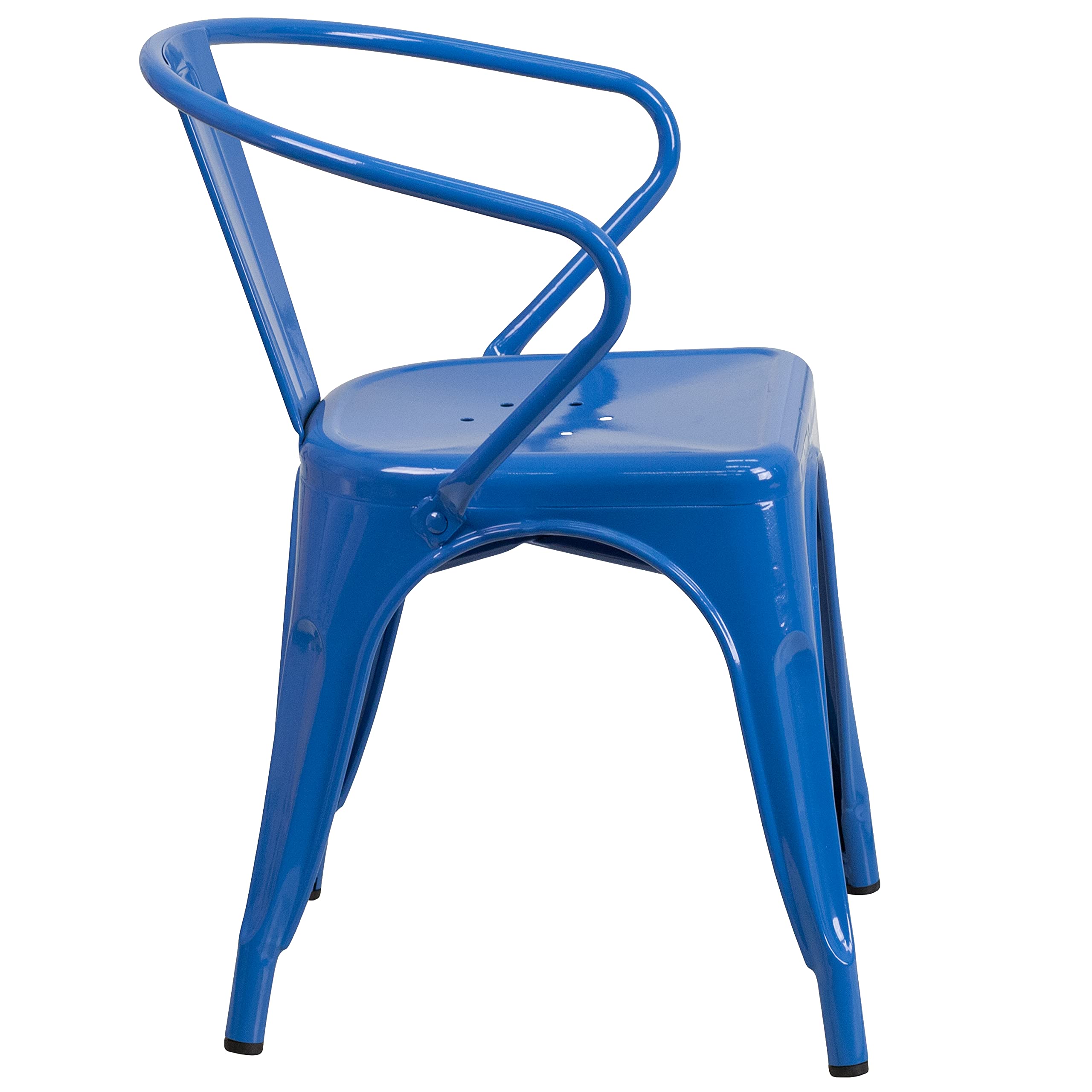 4 Pack Blue Metal Indoor-Outdoor Arm Chairs - Heavy Duty Bistro & Restaurant Chairs for Patio, Cafe, Dining Room & Outdoor Seating