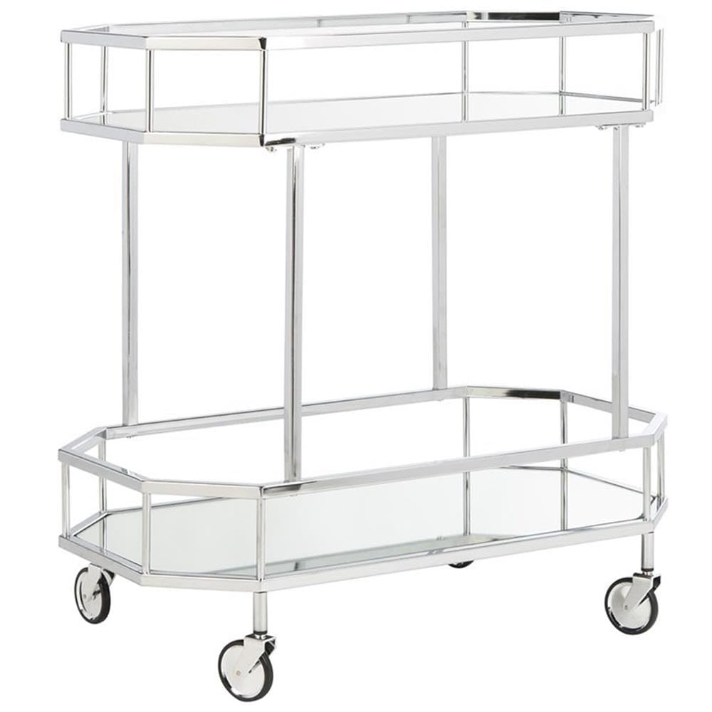 Safavieh Silva Bar Cart - Silver & Mirror Finish - Elegant Rolling Drink Cart for Home Bar, Living Room, or Kitchen - Perfect for Cocktail Parties & Entertaining