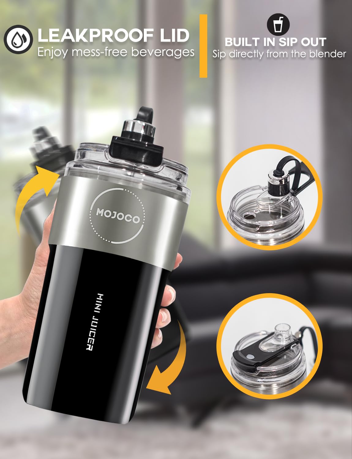 Mojoco Personal Smoothie Blender - Rechargeable Portable Blender for Fruits, Vegetables, Shakes & Smoothies - BPA-Free Food Grade Material - Compact Travel Blender for Camping, Gym, Office & Home Use