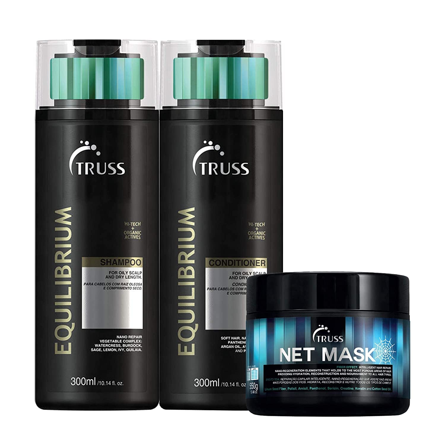 TRUSS Equilibrium Shampoo and Conditioner Set with Hair Mask - Sulfate Free, Paraben Free Hair Care for Damaged Hair - Deep Hydration & Repair for Dry, Frizzy Hair - Perfect for Salon Quality Treatment at Home