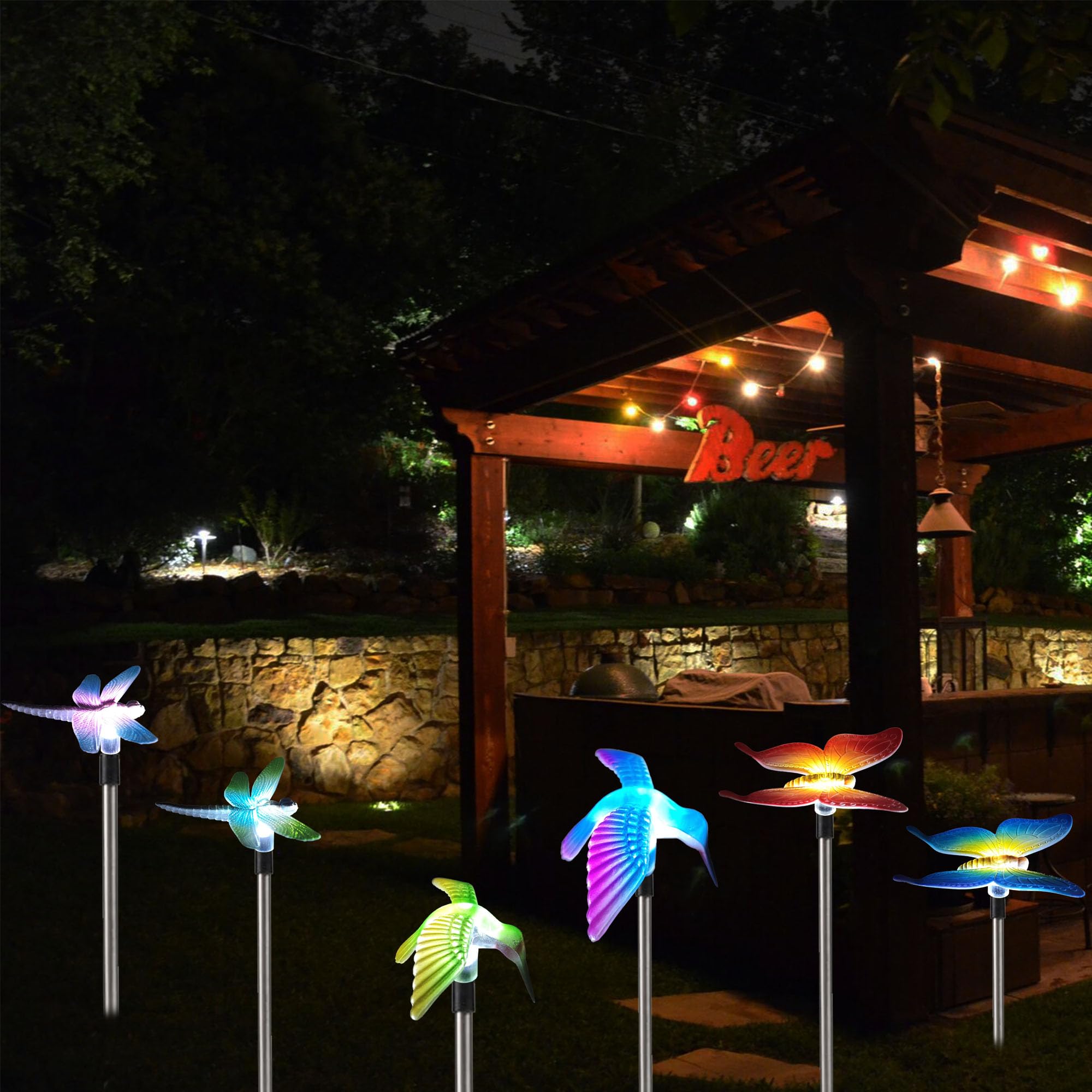 Solar Powered Outdoor Garden Lights - Hummingbird & Butterfly Solar Stake Lights for Pathway, Lawn, Patio, Driveway Decor | Weatherproof Solar Landscape Lighting for Backyard, Walkway, and Garden Decoration