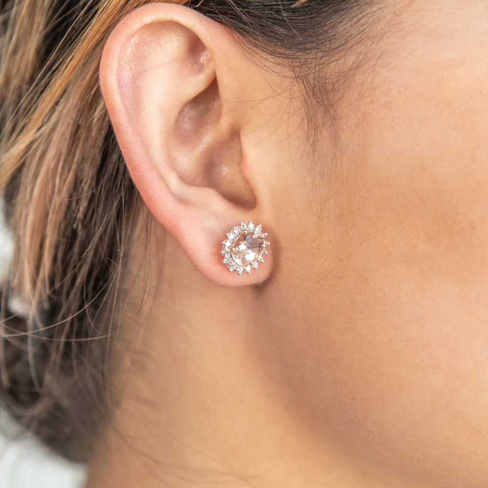 9ct Rose Gold 1.20ct Morganite and Diamond Stud Earrings for Women - Elegant Bridal Jewelry, Anniversary Gift & Everyday Wear