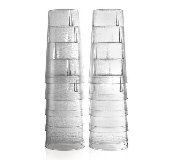 BarConic® Clear Stackable Pebbled Tumblers - 16oz Shatterproof Plastic Drinking Glasses for Parties, Picnics & Outdoor Events - Set of 6 BPA-Free Cups