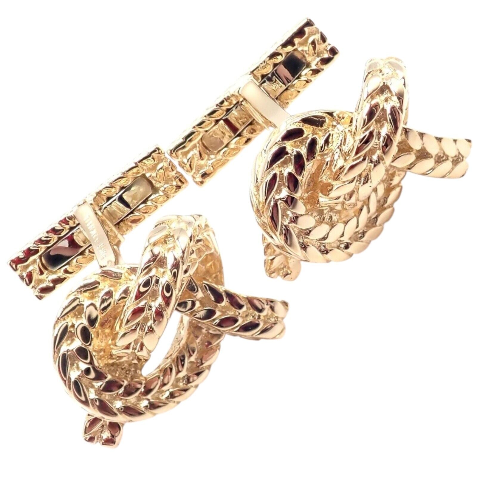 Vintage Hermes Georges L'Enfant 18k Yellow Gold Twisted Rope Knot Cufflinks - Luxury Men's Jewelry for Formal Wear & Special Occasions