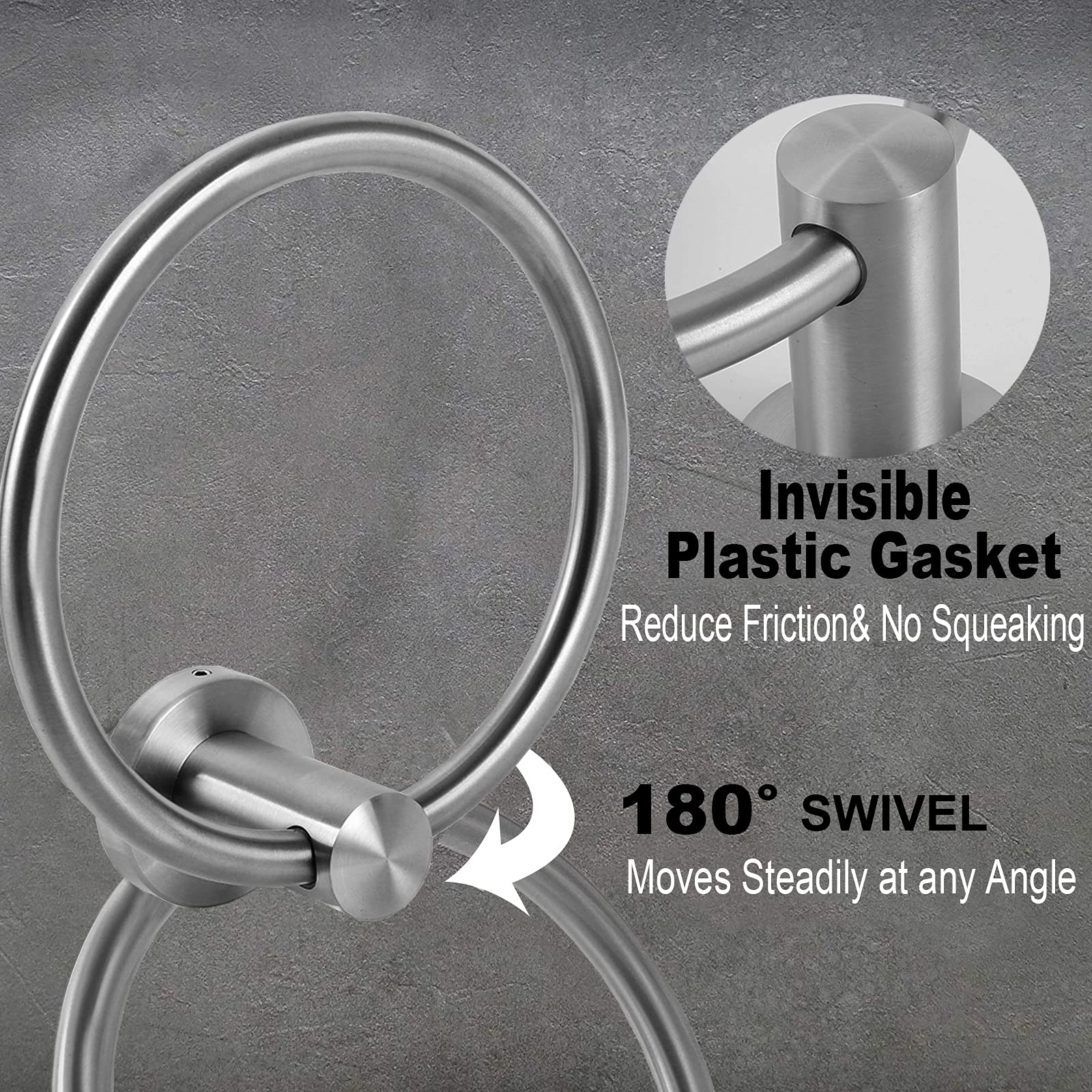 Brushed Nickel Towel Ring - Heavy Duty SUS 304 Stainless Steel Bathroom Towel Holder with Wall Mount Hardware (2 Pack, Drill Required) - Perfect for Modern Bathrooms, Powder Rooms & Spa-Style Decor