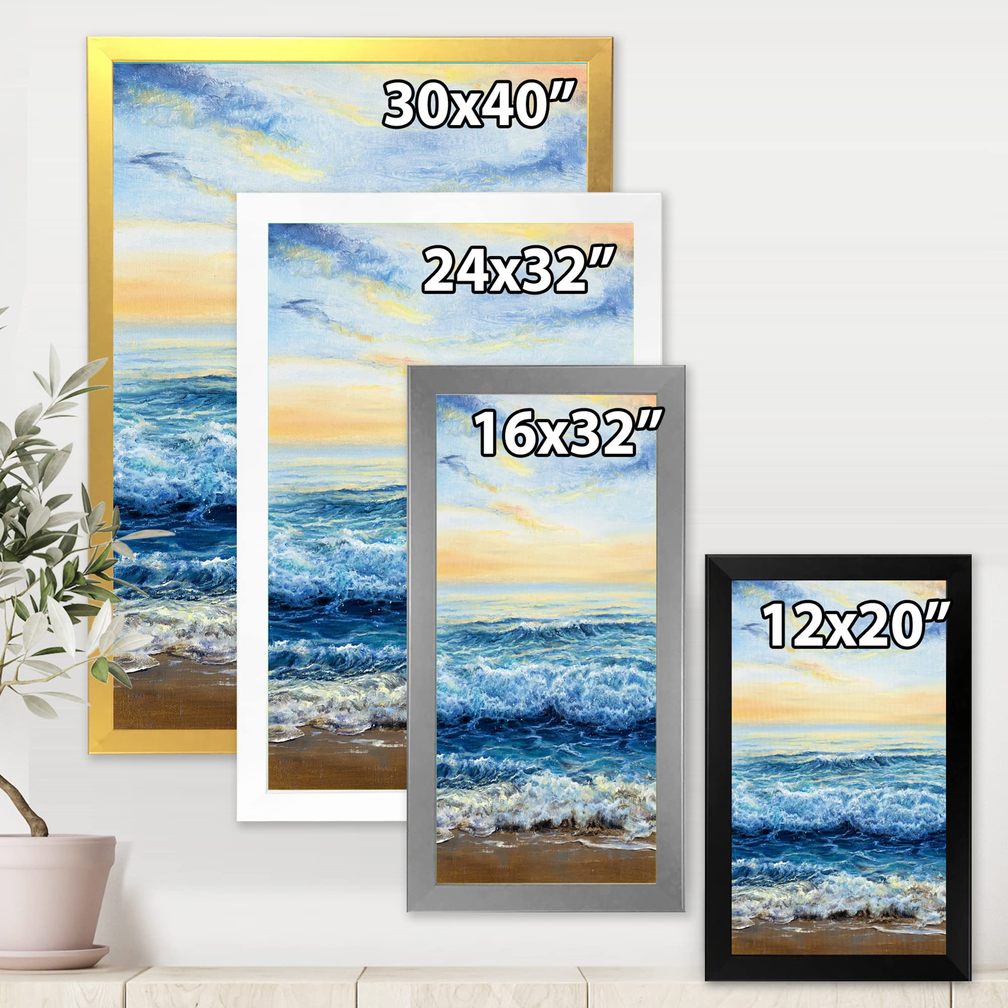 Ocean Waves At Dawn Framed Wall Art - Coastal & Nautical Decor for Living Room, Bedroom, or Office - Beach Themed Home Decoration