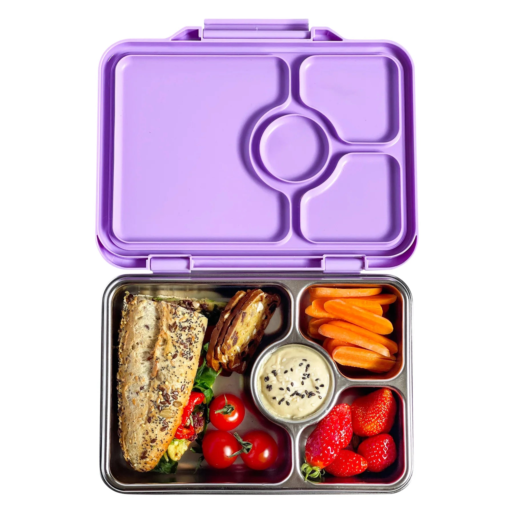 Yumbox Prêt Stainless Steel Lunch Box - Leakproof Bento Box for Kids & Adults | Eco-Friendly Reusable Food Container | Perfect for School, Work, Picnics & Travel | Lavender Purple