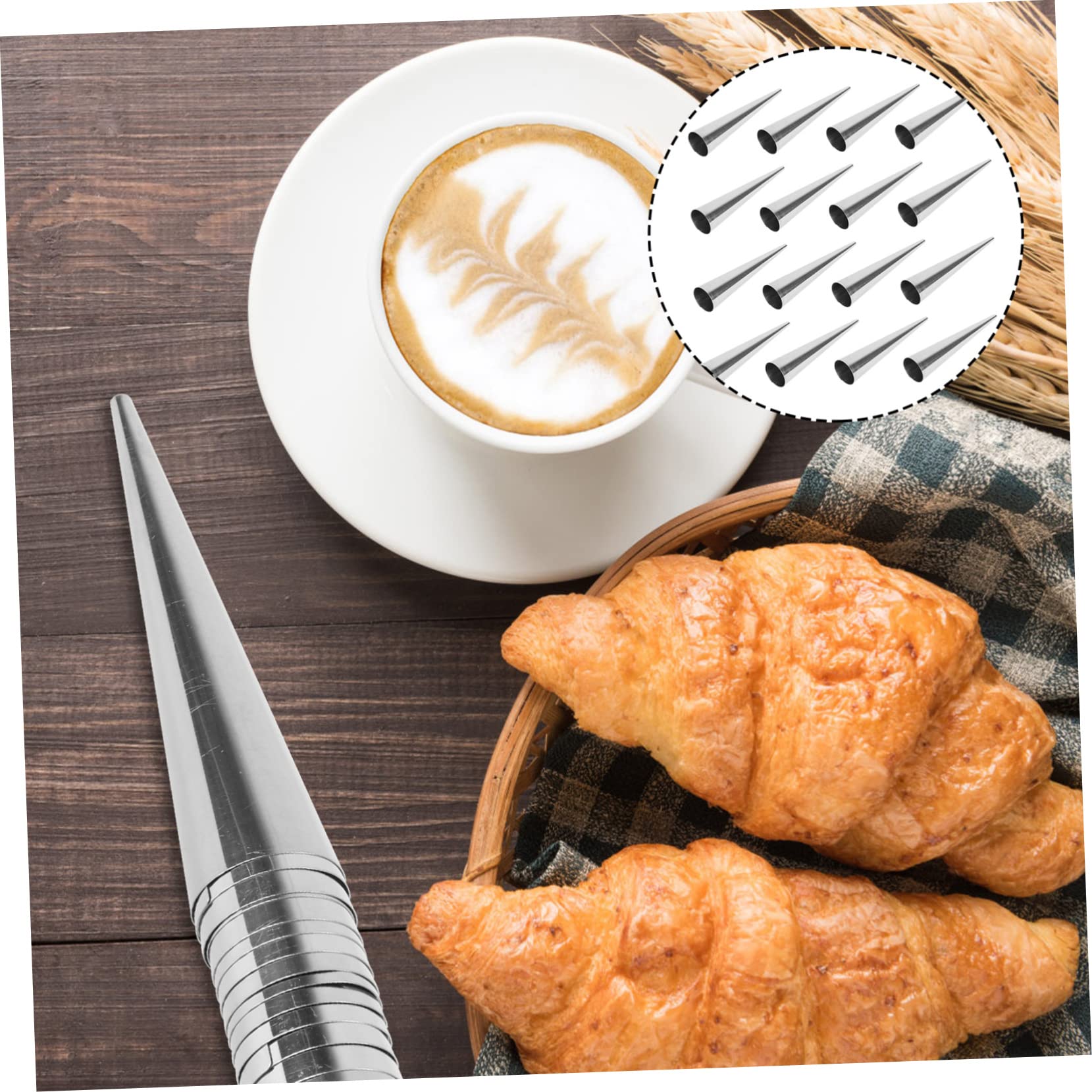 Unomor 16-Piece Large Stainless Steel Conical Pastry Horns - Durable Baking Tubes for Professional Desserts, Easy to Clean | Perfect for Cream Puffs, Eclairs & Cake Decorating