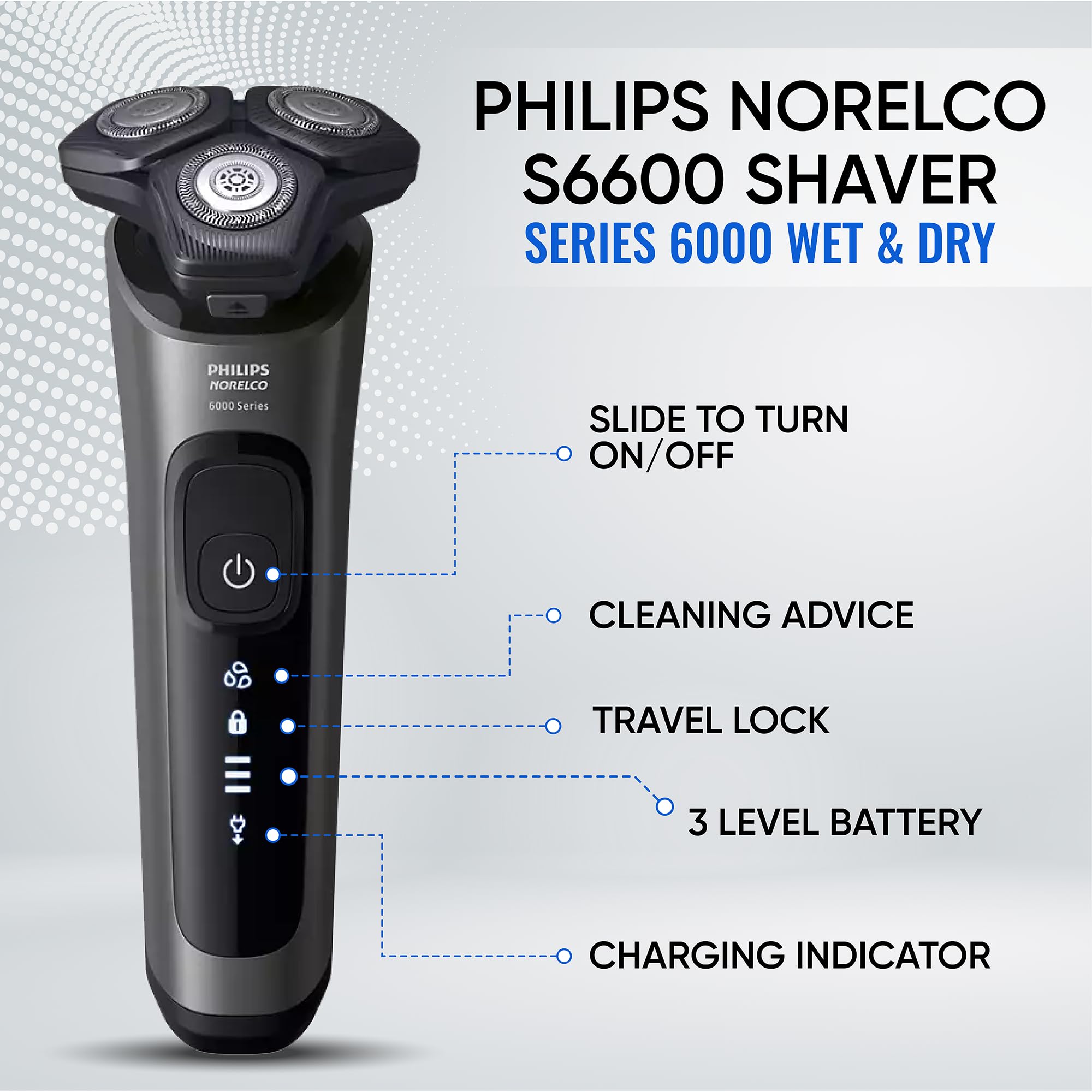 Philips Electric Shavers for Men - Rechargeable Wet/Dry Shaver with SenseIQ Technology, Cordless Razor with Pop-up Trimmer & Travel Case | Smooth Shaving for Home, Office & Travel Grooming