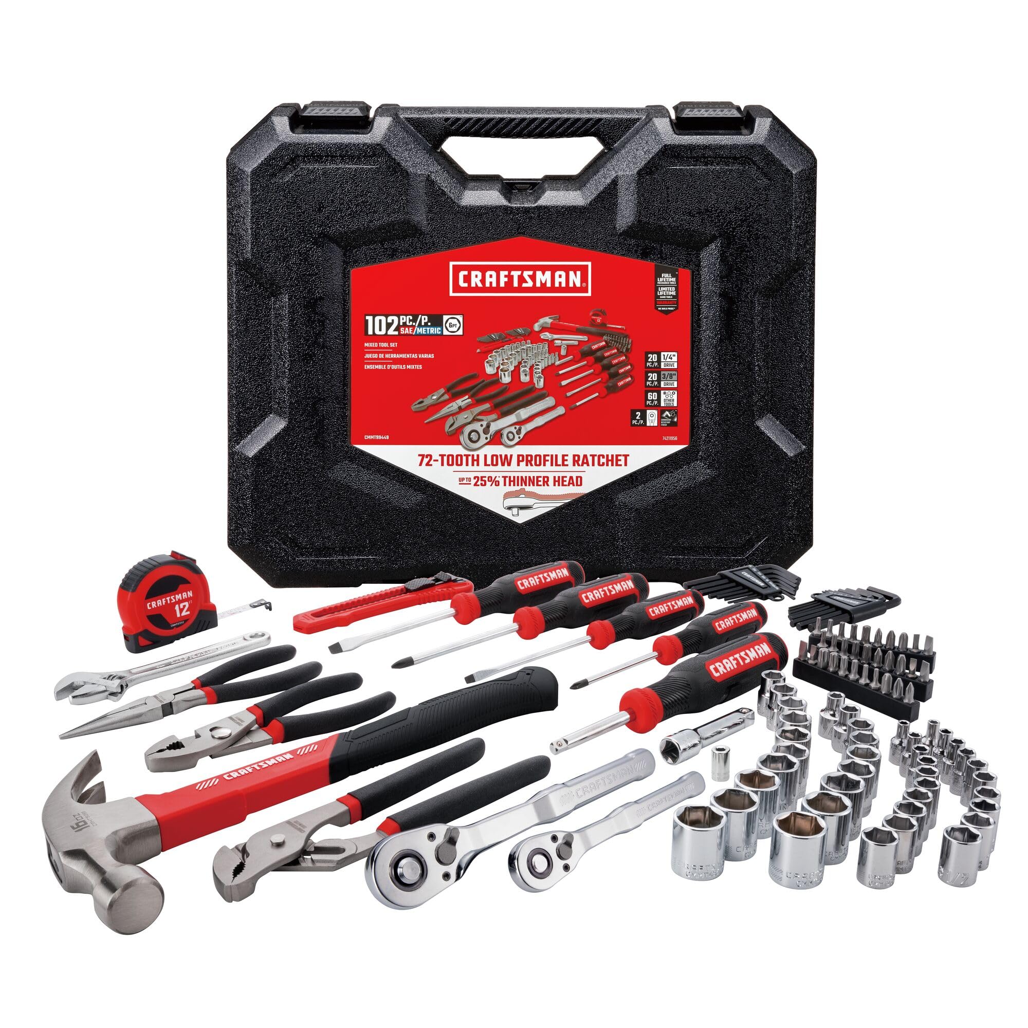 CRAFTSMAN 102-Piece Home & Car Tool Kit - Durable SAE/Metric Socket Set with Wrenches & Screwdrivers (CMMT99449) | Perfect for DIY Repairs, Auto Maintenance & Household Fixes