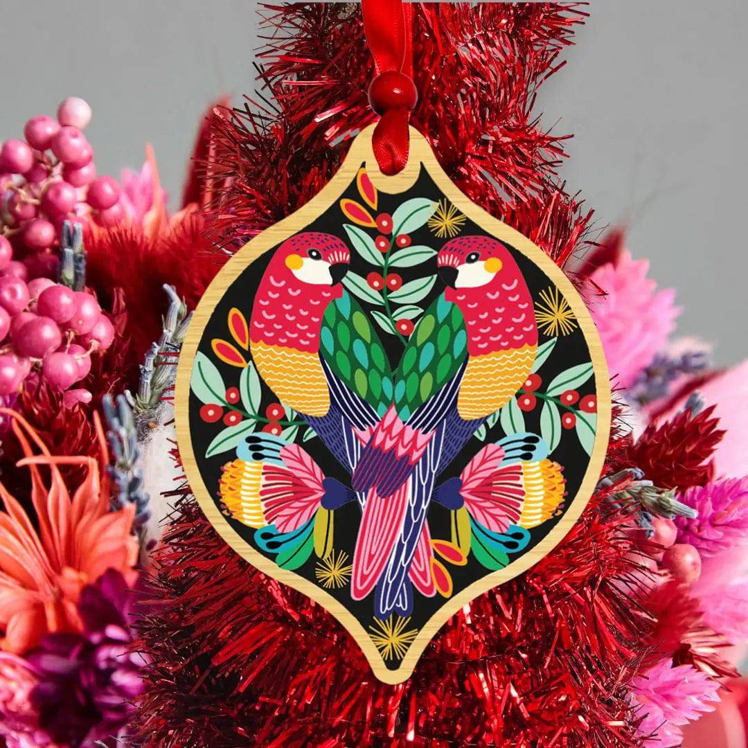 Rosella Birds Christmas Ornaments - Handmade Holiday Decor for Tree, Home & Gifts | Perfect for Xmas Party, Mantel & Festive Decorations
