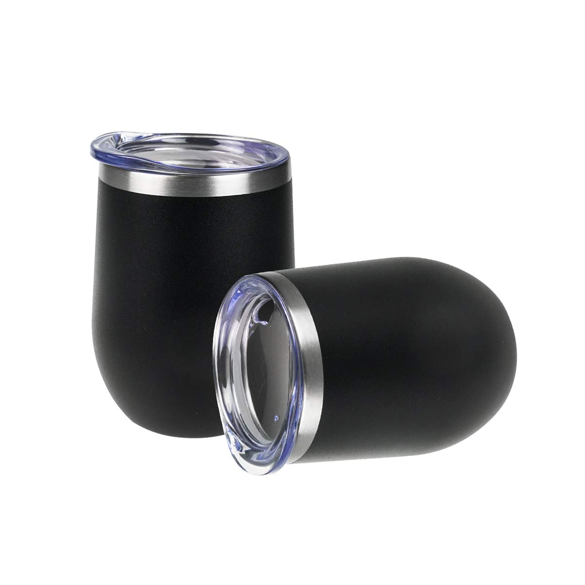 Jay Style 12oz Stainless Steel Wine Tumbler with Lid - Double Wall Vacuum Insulated Stemless Travel Cup for Wine, Coffee & Cocktails (2 Pack, Black) - Perfect for Picnics, Parties & Office Use