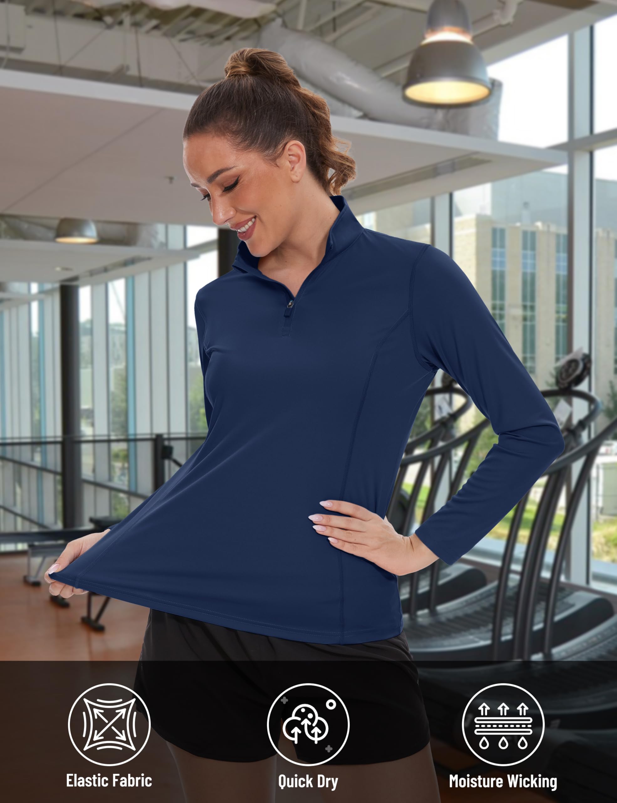 TACVASEN Women's UPF 50+ UV Protection Quarter Zip Pullover Long Sleeve Shirt - Golf, Hiking, Workout & Outdoor Activities Sun Shirt