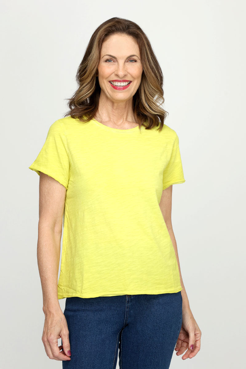Elliott Lauren Ribbed Neck T-Shirt for Women - Soft Cotton Casual Tee for Everyday Wear, Layering & Outfits