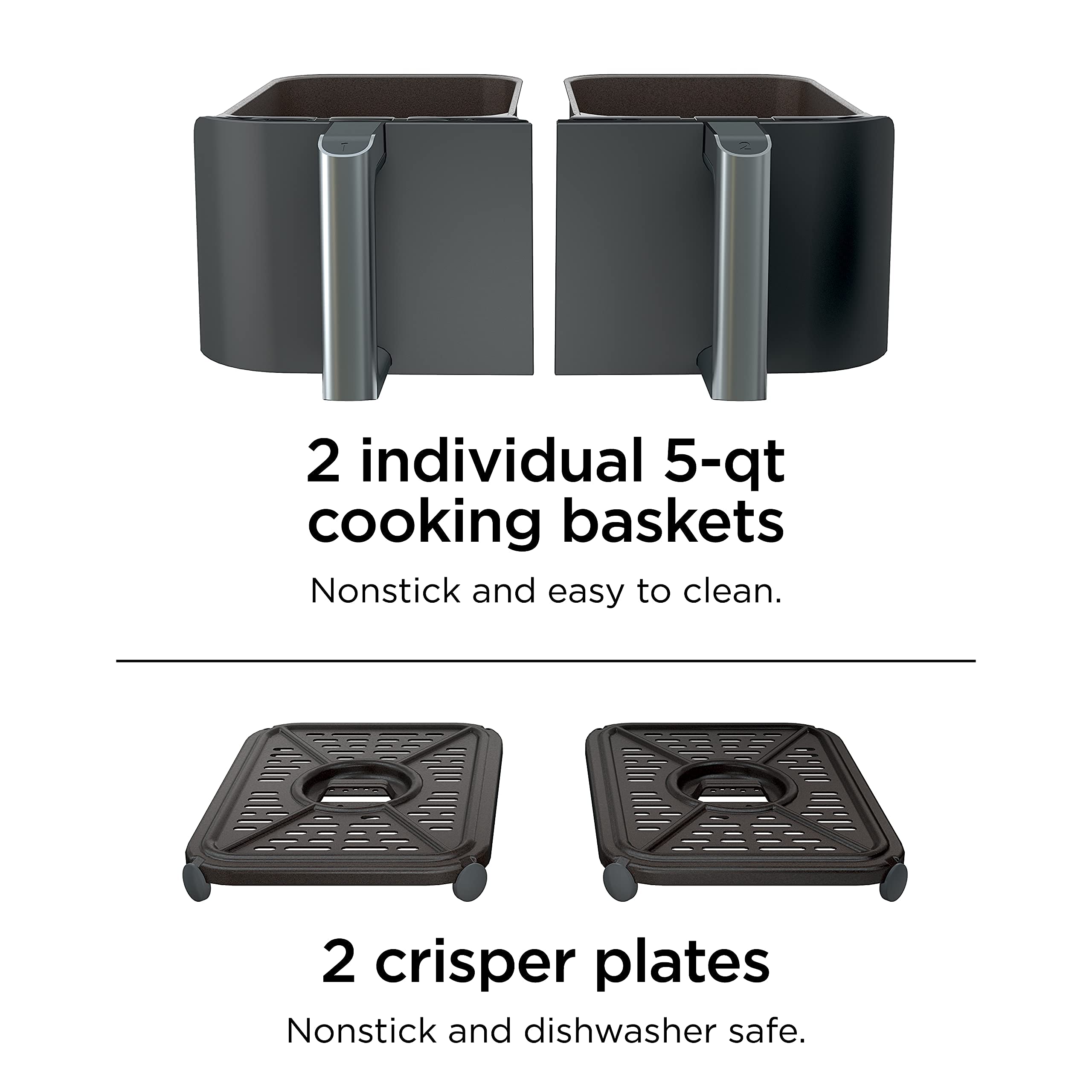 Ninja DZ401 Foodi 10 Quart 6-in-1 DualZone XL 2-Basket Air Fryer with Independent Frying Baskets - Roast, Broil, Dehydrate - Quick & Easy Cooking - Perfect for Family Dinners, Parties & Meal Prep - Grey (Renewed)