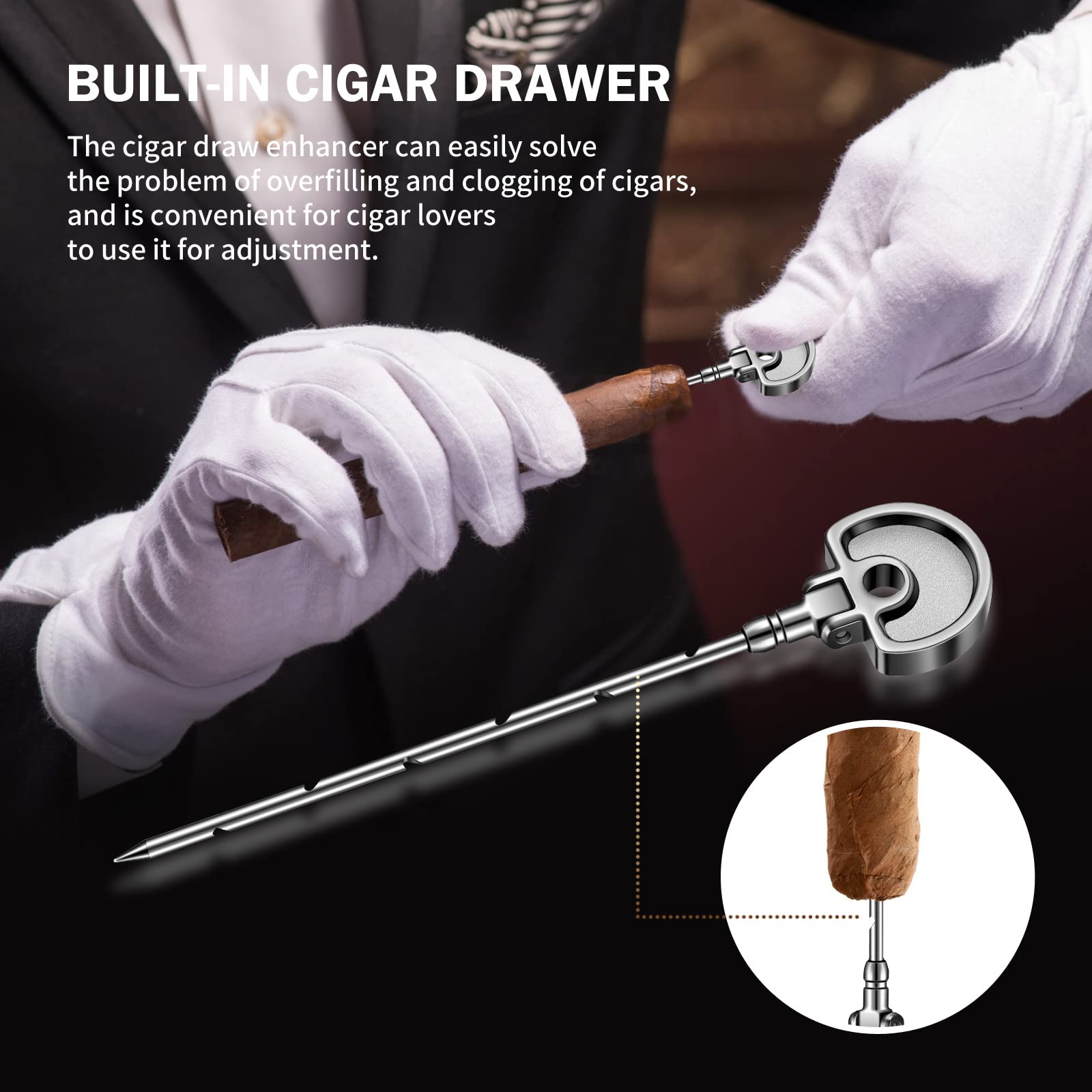 Premium Triple Jet Flame Butane Torch Lighter with Built-in Cigar Punch, Draw Enhancer & Holder - Refillable All-in-One Cigar Accessories for Outdoor, Travel & Gifting (Gas Not Included)