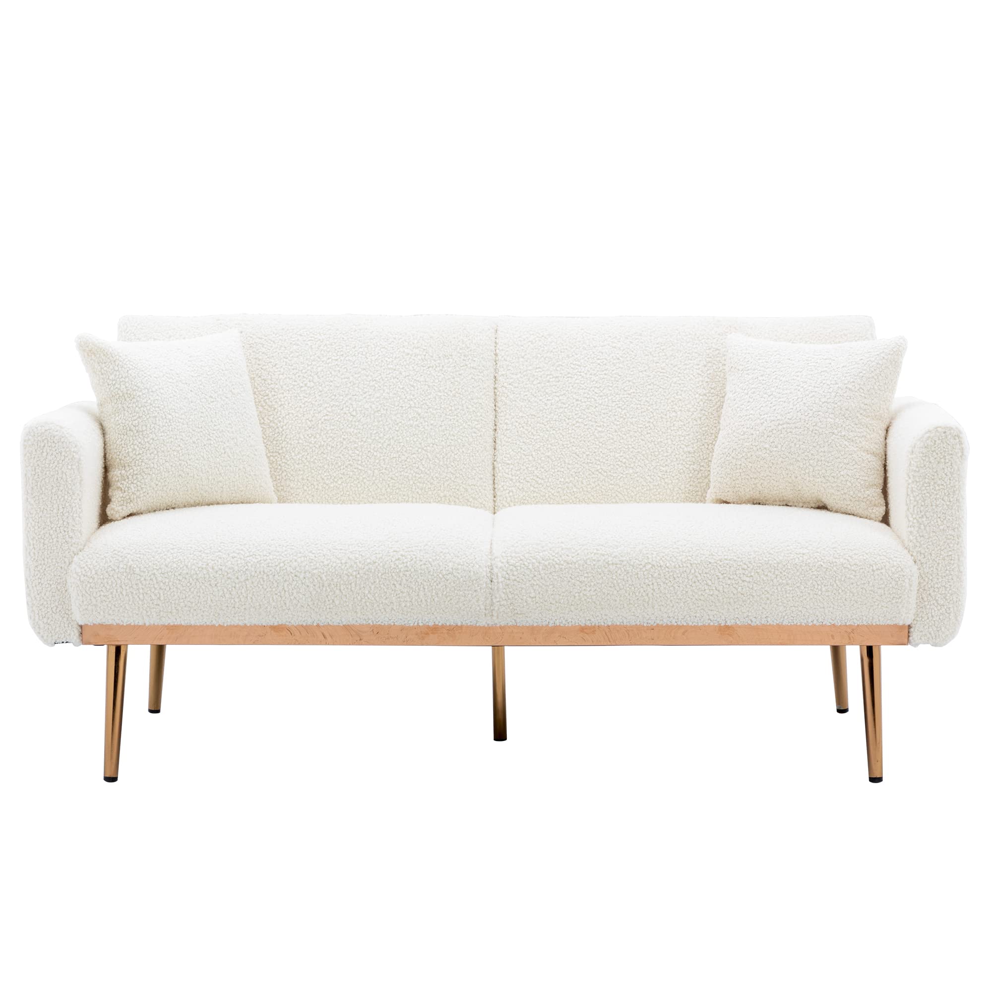Pvillez Convertible Futon Sofa Bed - Velvet/Teddy Upholstered Sleeper Couch with Golden Legs for Small Spaces, Living Room, Apartment, Studio & Dorm | Perfect for Guest Sleeping & Space-Saving Furniture