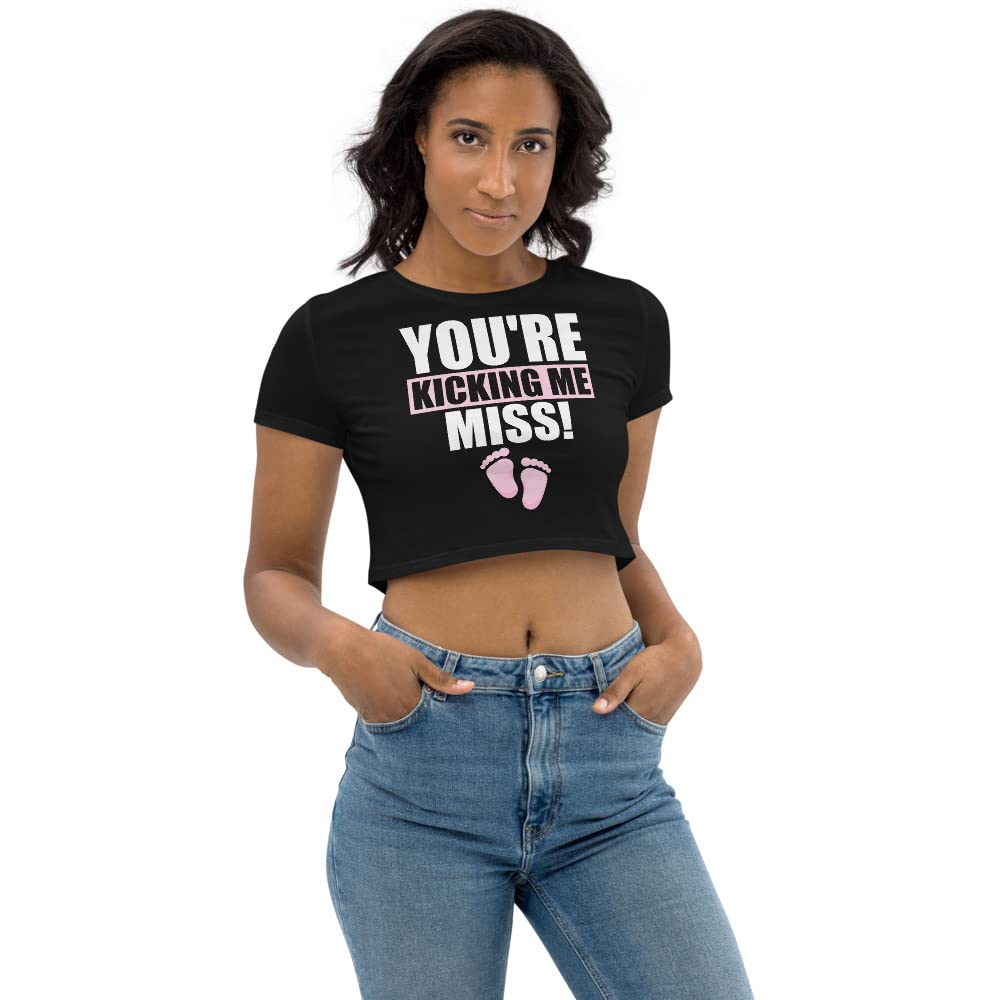 Funny Pregnancy Announcement Crop Top - 'You're Kicking Me' Maternity Shirt for Gender Reveal & Baby Shower | Comfortable & Stylish Pregnancy Tee for Expecting Moms