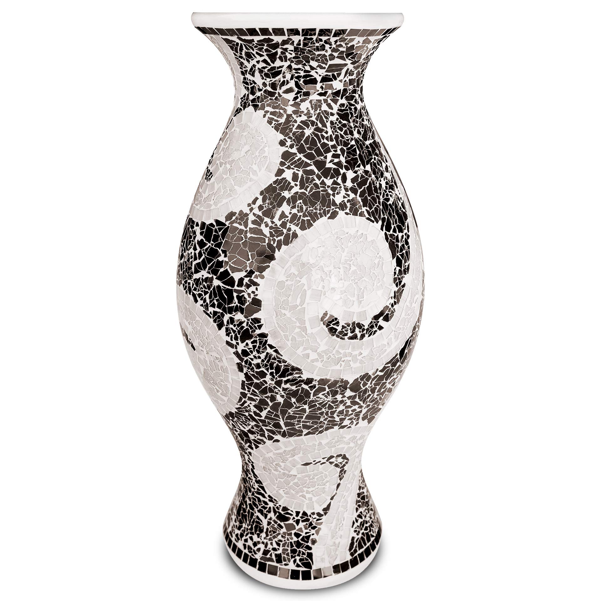 Tall Terracotta Floor Vase with Black & White Glass Mosaic - 24