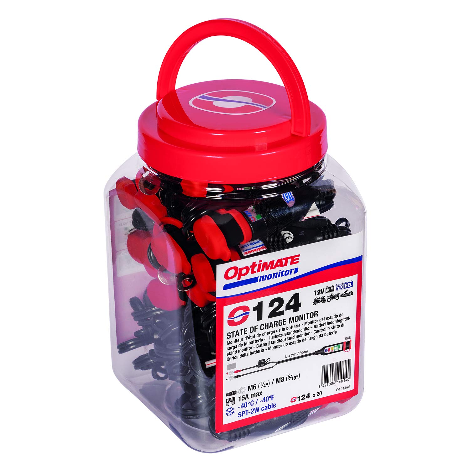 Optimate O-124JAR 12V Lead-Acid Battery Charger with Built-in Monitor - Permanent Power Sport Battery Lead with Charge Status Display for Motorcycles, ATVs, Boats & Powersports Vehicles - Ideal for Winter Storage & Maintenance Charging