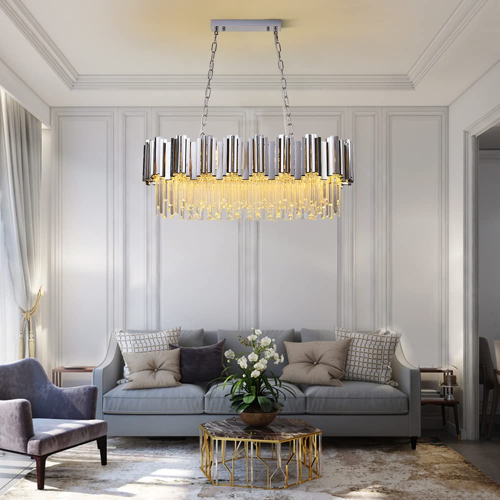 WABON Modern Crystal Chandeliers - Chrome Luxury Ceiling Light Fixture | Contemporary Pendant Lighting for Dining Room, Living Room, Bedroom & Foyer | Perfect for Home Decor, Wedding Venues & Luxury Interior Design