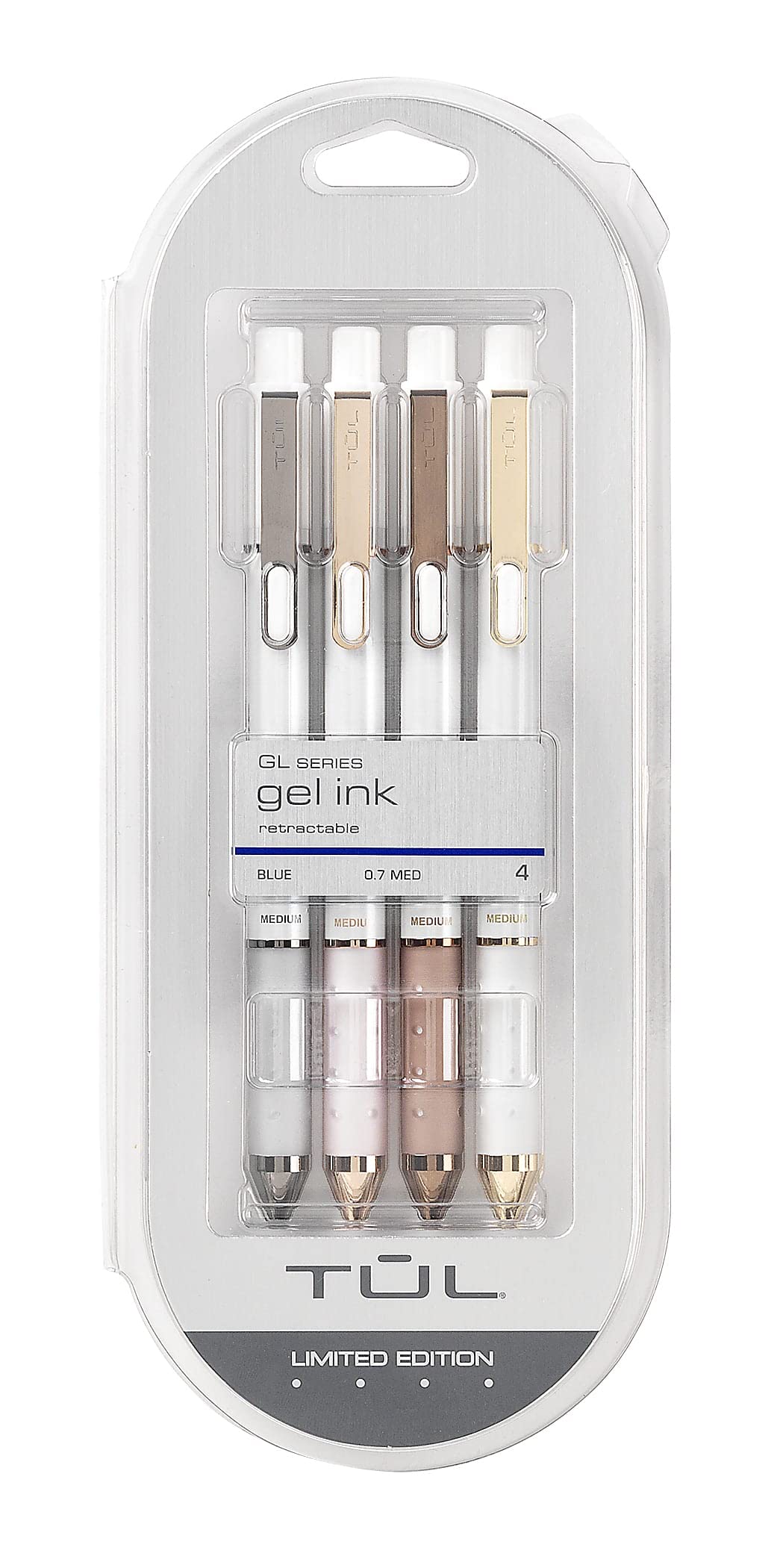 TUL Pearl Collection Gel Pens - Medium Point 0.7mm with Pearl Barrel & Blue Ink - 4 Pack Set for Office, School, Journaling & Note Taking