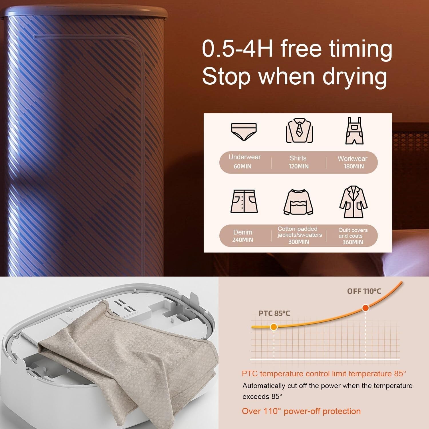 Portable Electric Clothes Dryer with Auto Ironing - Compact Steam Drying Smart Machine for Travel, RV & Home Use - Perfect for Lightweight Clothing & Quick Drying on the Go