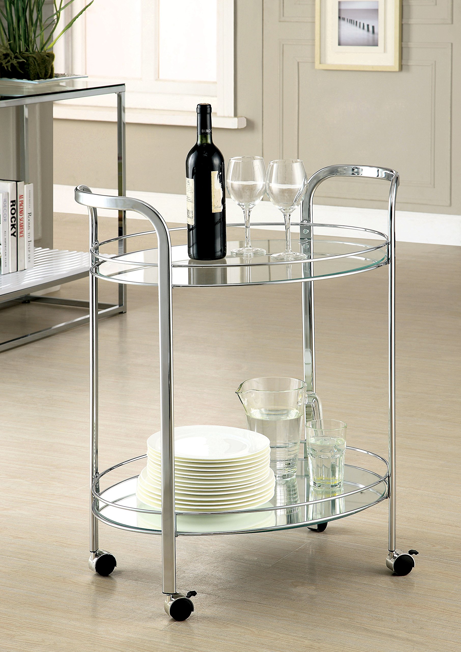 2-Tier Bar Cart with Glass Top & Lockable Wheels - Kitchen Utility Trolley for Dining Room, Living Room & Outdoor Entertaining | PayLessHere Service Cart with Storage Shelves