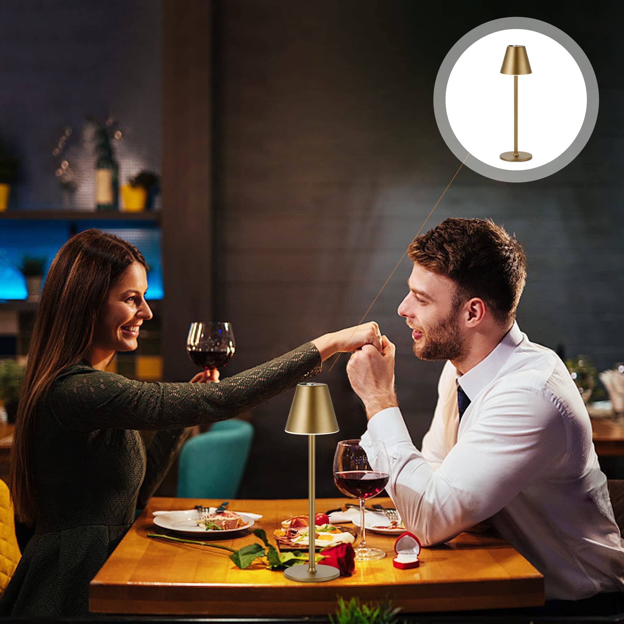 Rechargeable LED Cordless Table Lamp - 4000mAh Battery, 3-Level Brightness Adjustable Night Light, Minimalist Modern Design for Bedroom, Living Room, Office (Bronze, 2 Pack) - Perfect for Romantic Dinners, Reading, and Relaxing Ambience