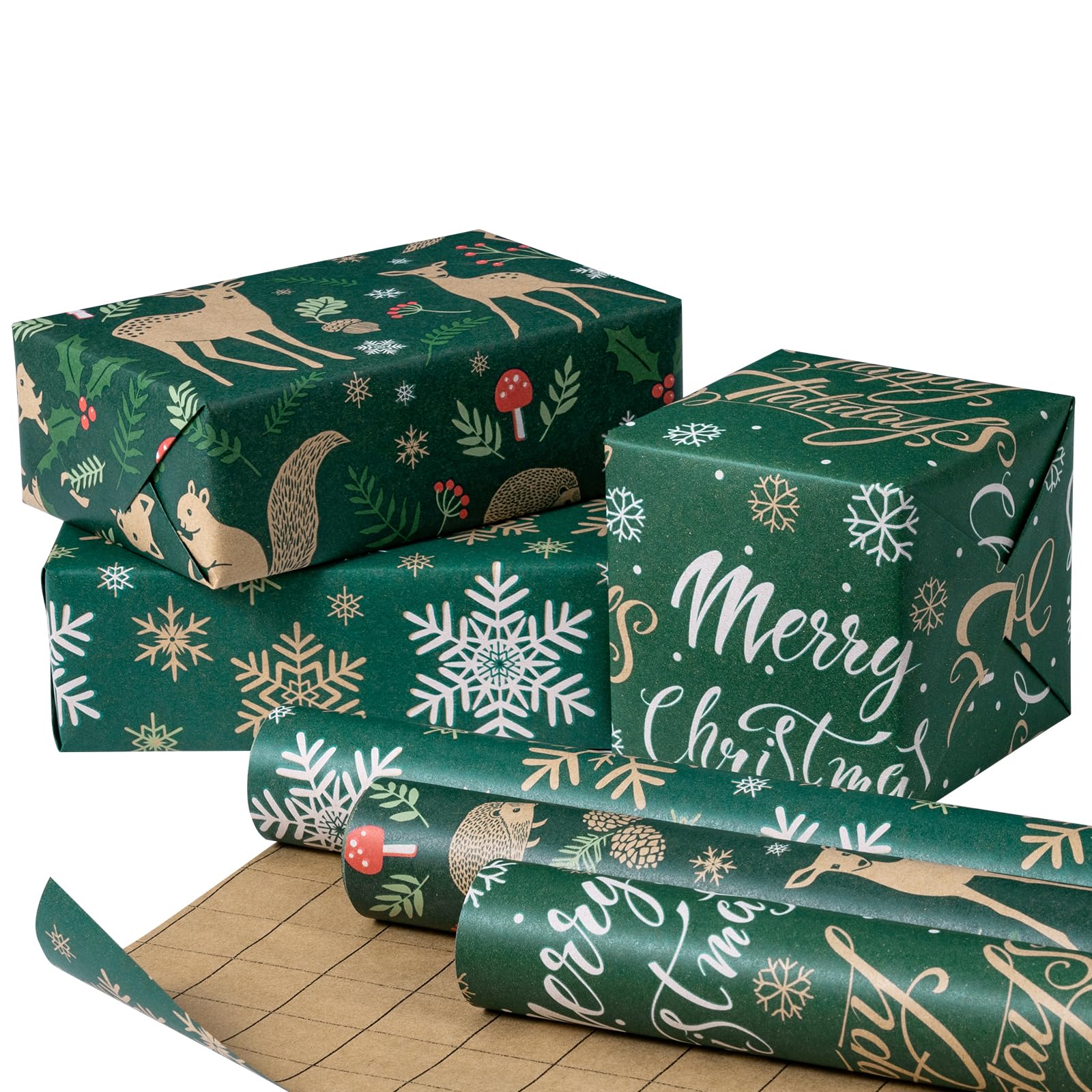 RUSPEPA Christmas Animals Wrapping Paper - 3 Rolls (17