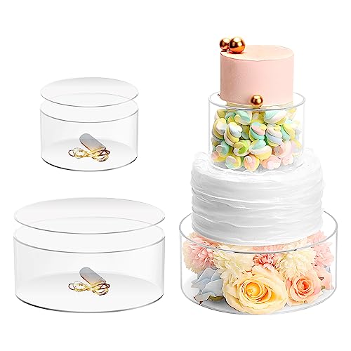 2 Pcs Clear Acrylic Cake Stand with Lid - 10 inch & 6 inch Fillable Display Stand for Wedding, Birthday Party - Multi-Tier Dessert Riser with LED Lights - Perfect for Cake Display, Cupcakes, Donuts, and Dessert Buffets