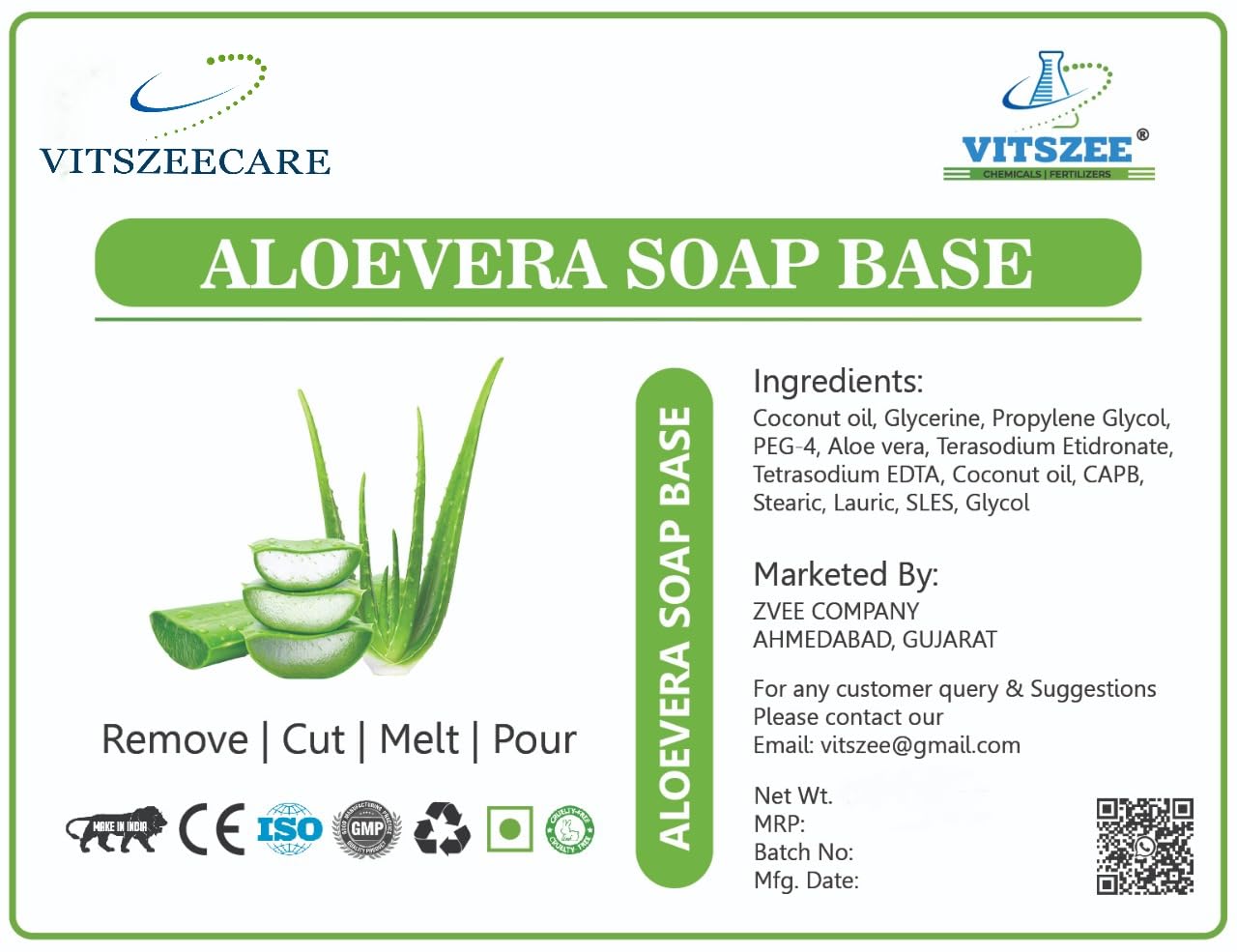 VITSZEE Aloe Vera Soap Base 900g | Natural Glycerin Soap Making Supplies for DIY, Skin Brightening, Whitening & Moisturizing - Perfect for Handmade Soaps, Face Cleansing & Body Care