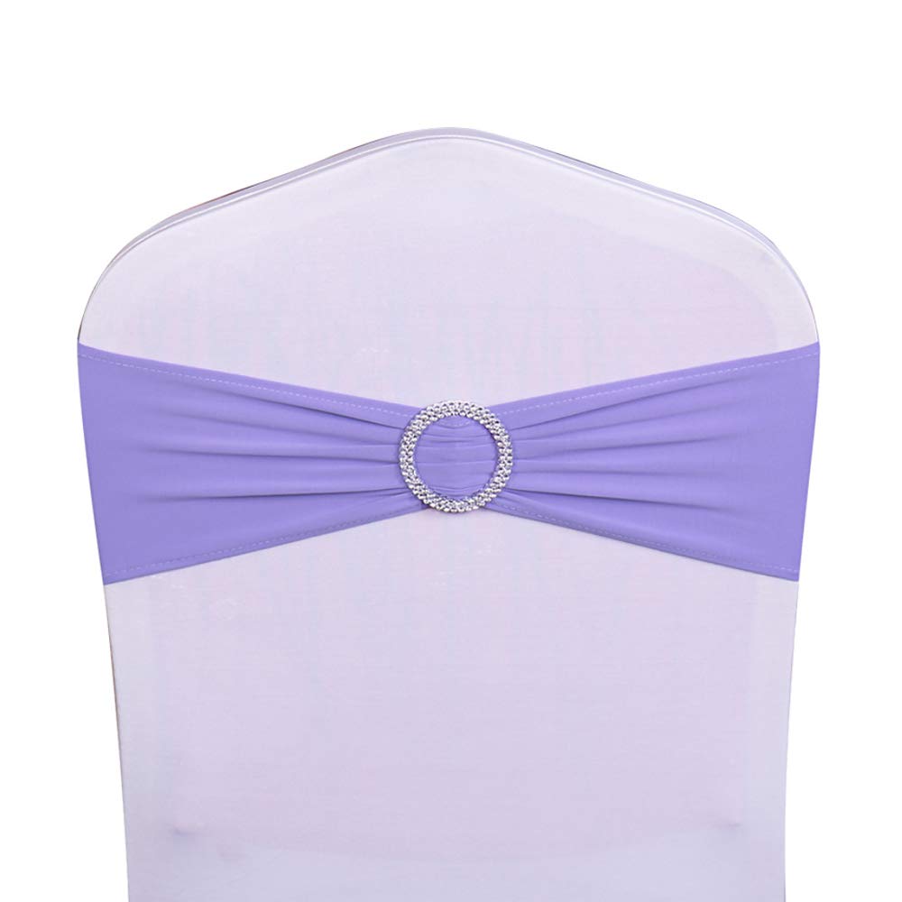 100 Pack Lavender Wedding Chair Sashes - Adjustable Elastic Chair Bands with Buckle Sliders - Elegant Chair Bows for Wedding Decorations (No Chair Covers Included) - Perfect for Wedding Receptions, Bridal Showers & Banquet Decor