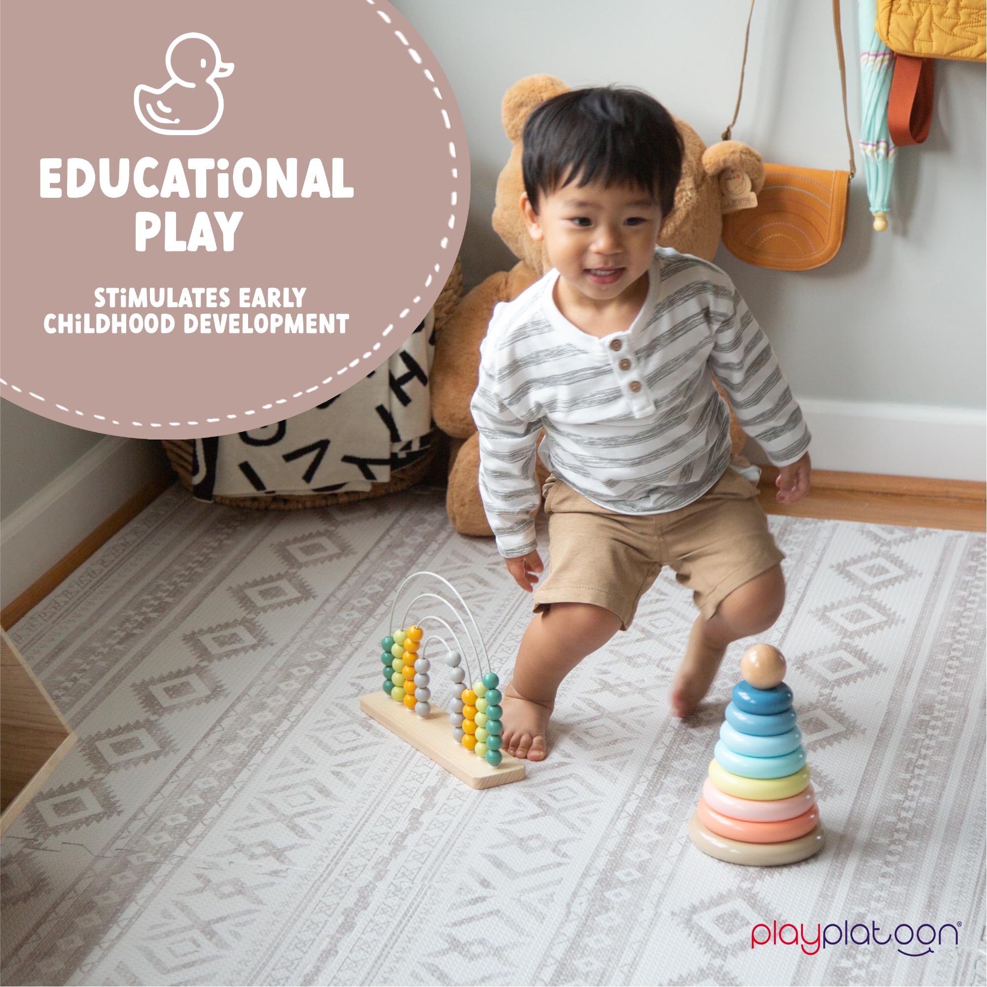 Play Platoon Extra-Thick 9-Piece Interlocking Foam Play Mat - 72x72 Inch Large Baby Floor Tiles (24x24in Each) - Soft Puzzle Mats for Playroom & Nursery - Neutral Canyon Print Rug for Crawling & Toddler Play Area