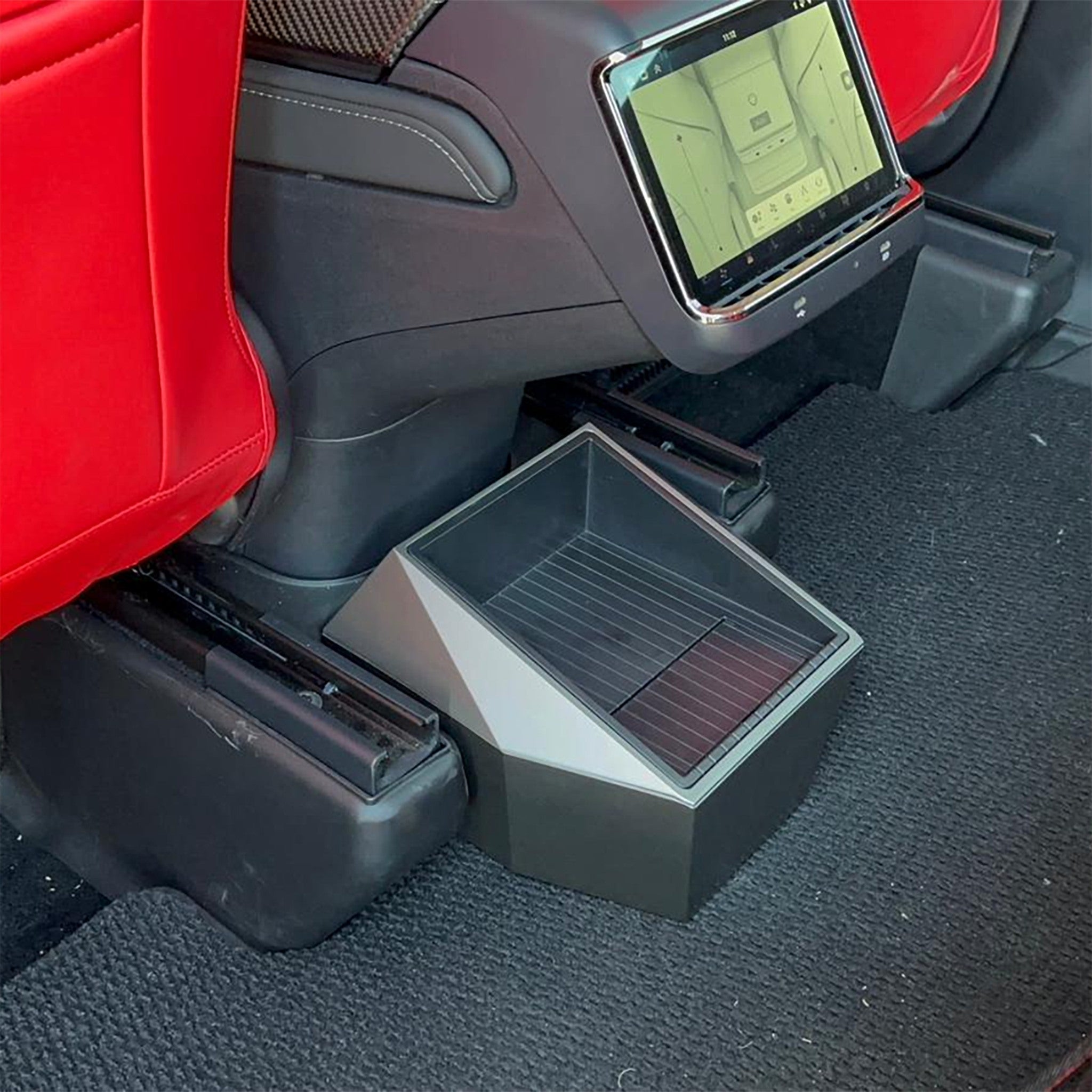 Premium Tesla Model Y Rear Center Console Organizer - Cybertruck Style Storage Box for Car Accessories | Perfect for Road Trips & Family Travel Organization