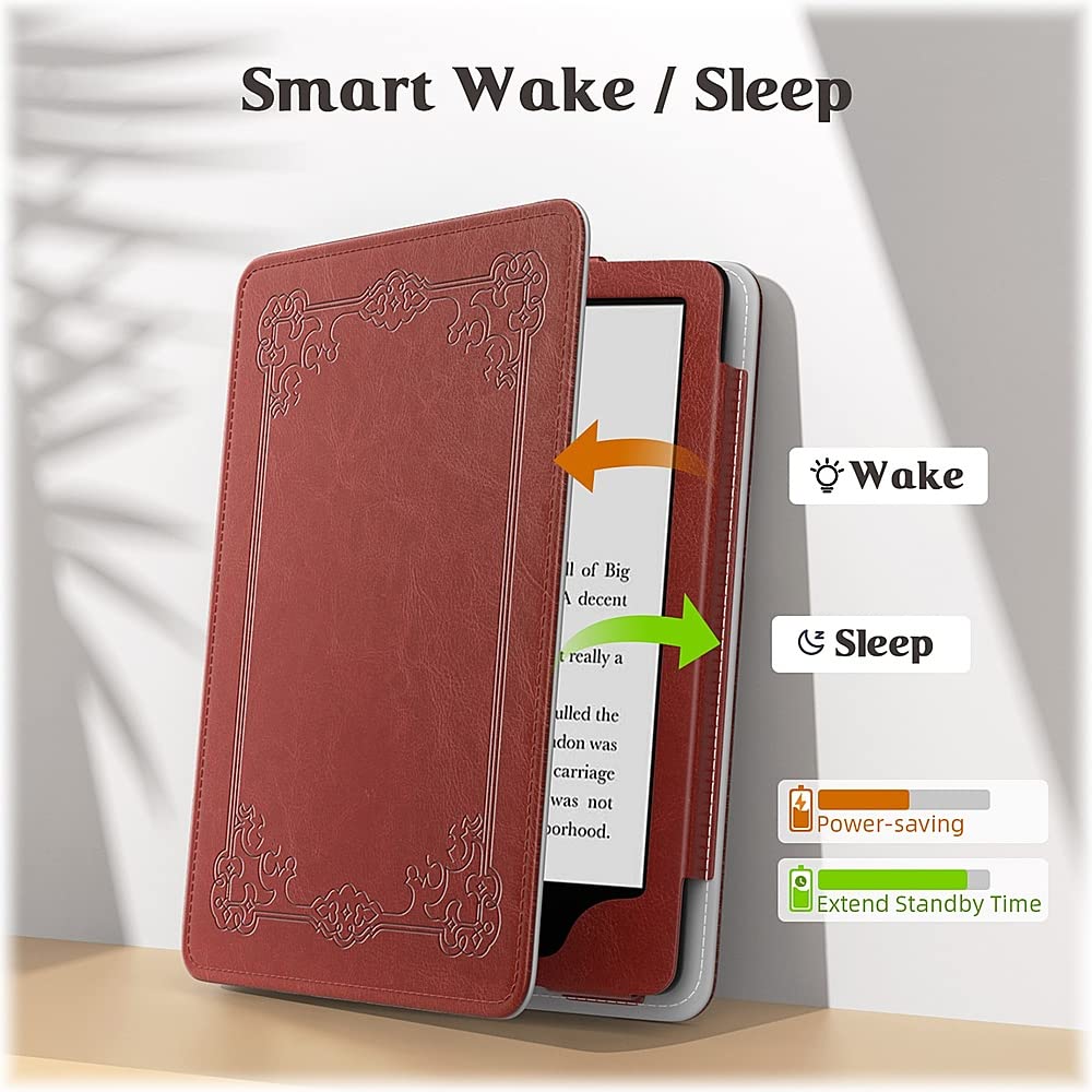Sahara Indy Series Hand Strap Case for Amazon Kindle Paperwhite 11th Generation (2021-2022) & Signature Edition (2022) - Premium Brown Leather Cover with Comfortable Hand Strap (Model TB00188) - Perfect for Reading, Traveling and Daily Commute