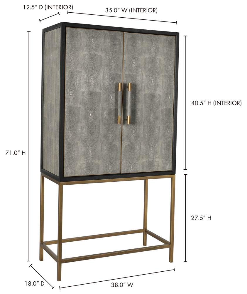 Moe's Home Mako Solid Wood Bar Cabinet in Gray - Stylish Home Bar Furniture for Living Room, Dining Room & Entertainment Spaces