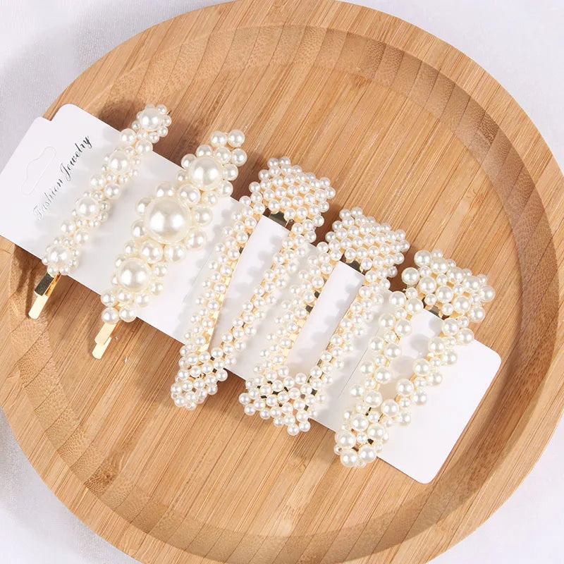 5Pcs/Set Elegant Pearl Hair Clips for Women - Snap Button Hairpins, Sweet Pearl Barrettes, Hair Jewelry Accessories - Perfect for Weddings, Parties & Everyday Styling