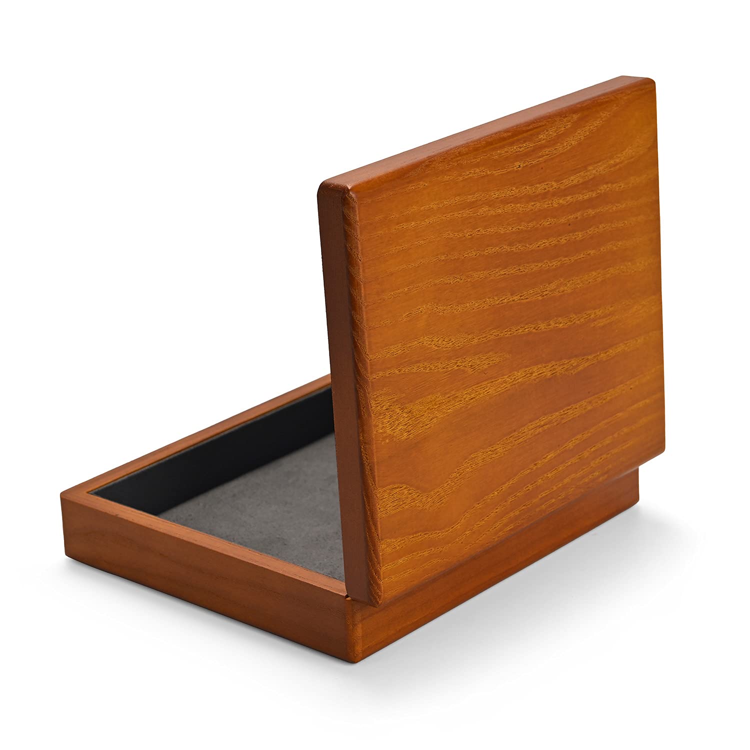 Solid Wood Jewelry Box Organizer with Lid - Ring Earrings Drawer Tray for Women, Grey Flat Storage Box | Perfect for Travel, Home Vanity & Gift Giving
