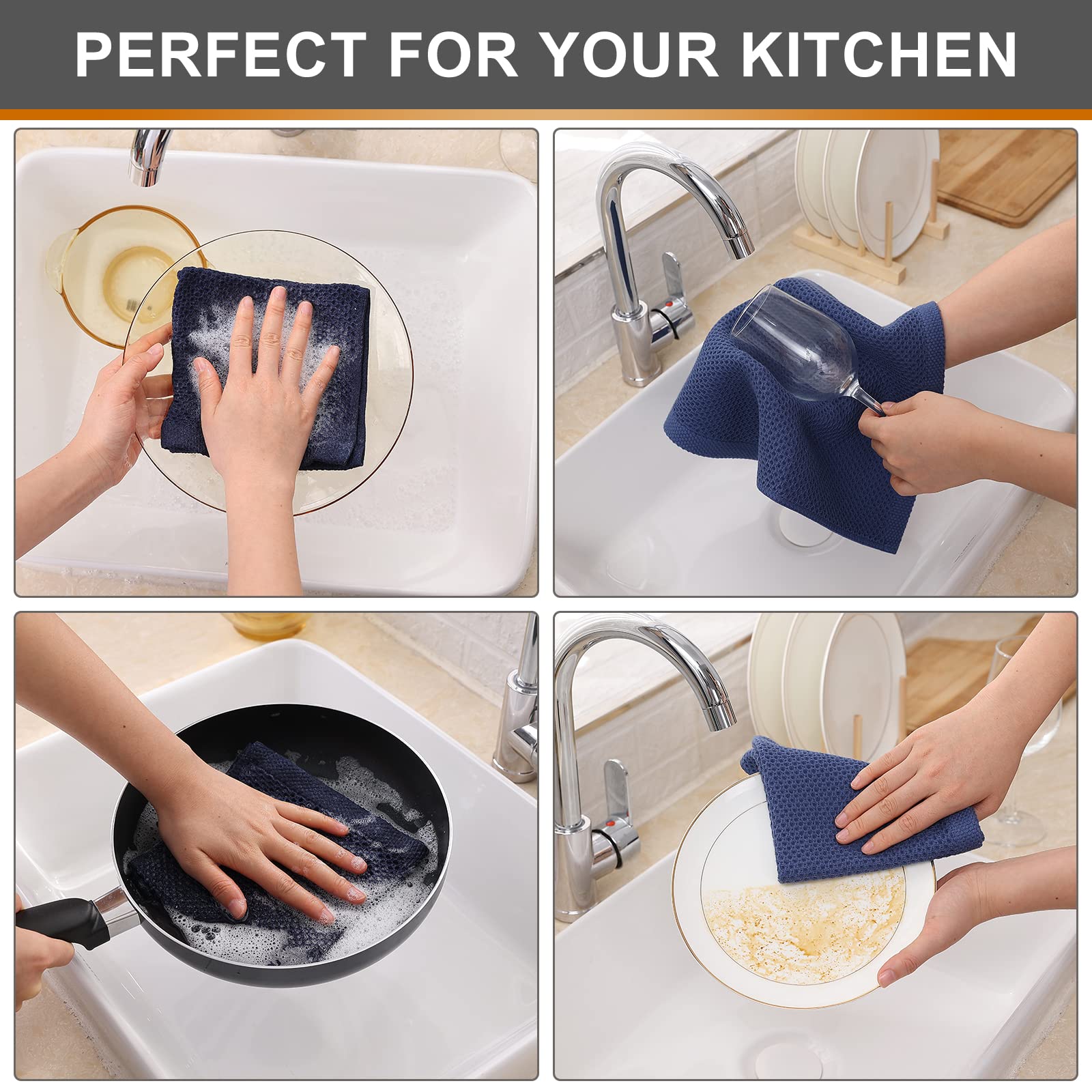 Kitinjoy 6-Pack Cotton Dish Cloths - Soft Absorbent Waffle Weave Towels for Kitchen & Cleaning (12x12