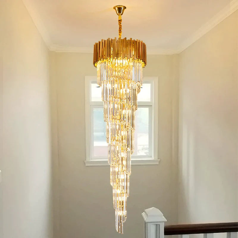 Luxury Gold Spiral Crystal Chandelier - Elegant Ceiling Light Fixture for Staircase, Foyer, Entryway | Perfect for Home Decor, Wedding Venues & Luxury Hotels