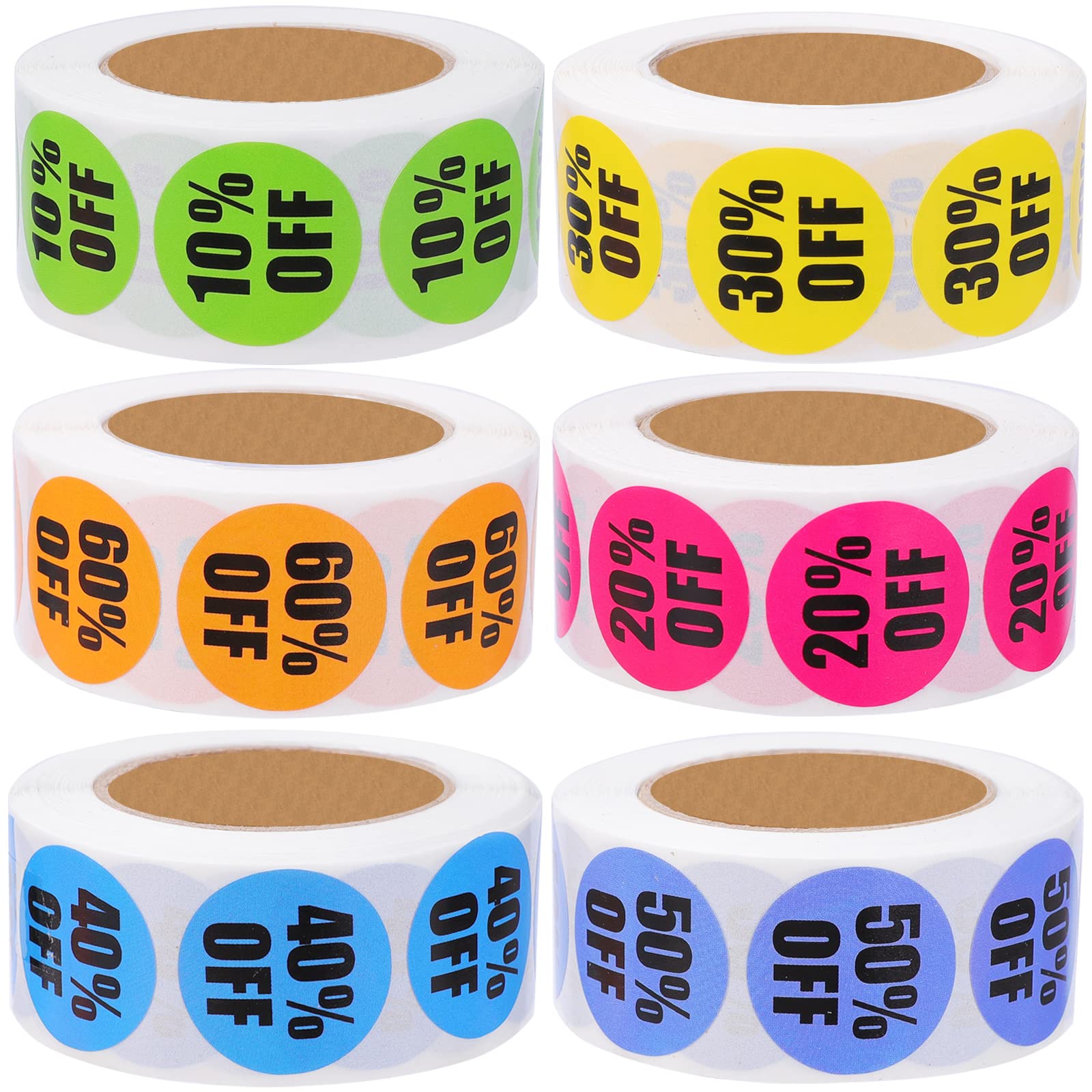 3000 PCS Discount Stickers - 10% to 60% Off Clearance Labels, 1 Inch Circle Price Markers for Retail Stores, Multicolor Adhesive Sale Tags - Perfect for Store Clearance Events, Seasonal Sales & Price Reductions