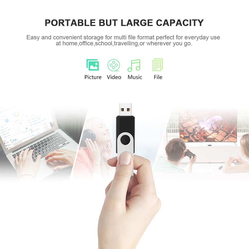 KEXIN 100 Pack 8GB USB Flash Drives Bulk - Swivel Design Thumb Drives Memory Sticks USB 2.0 Black - Perfect for School, Office, Business, Data Storage & Bulk Gifting